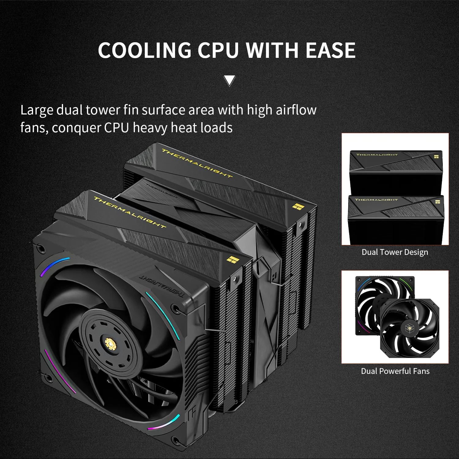 Thermalright Royal Pretor 130 Ultra Black CPU Cooler, 7 Heat Pipes Heatsink CPU Cooling, Black Brushed Top Cover, for Intel LGA115X/2011/1700/1851,AM4/AM5 Platforms,Double Towers and Fans Cooler