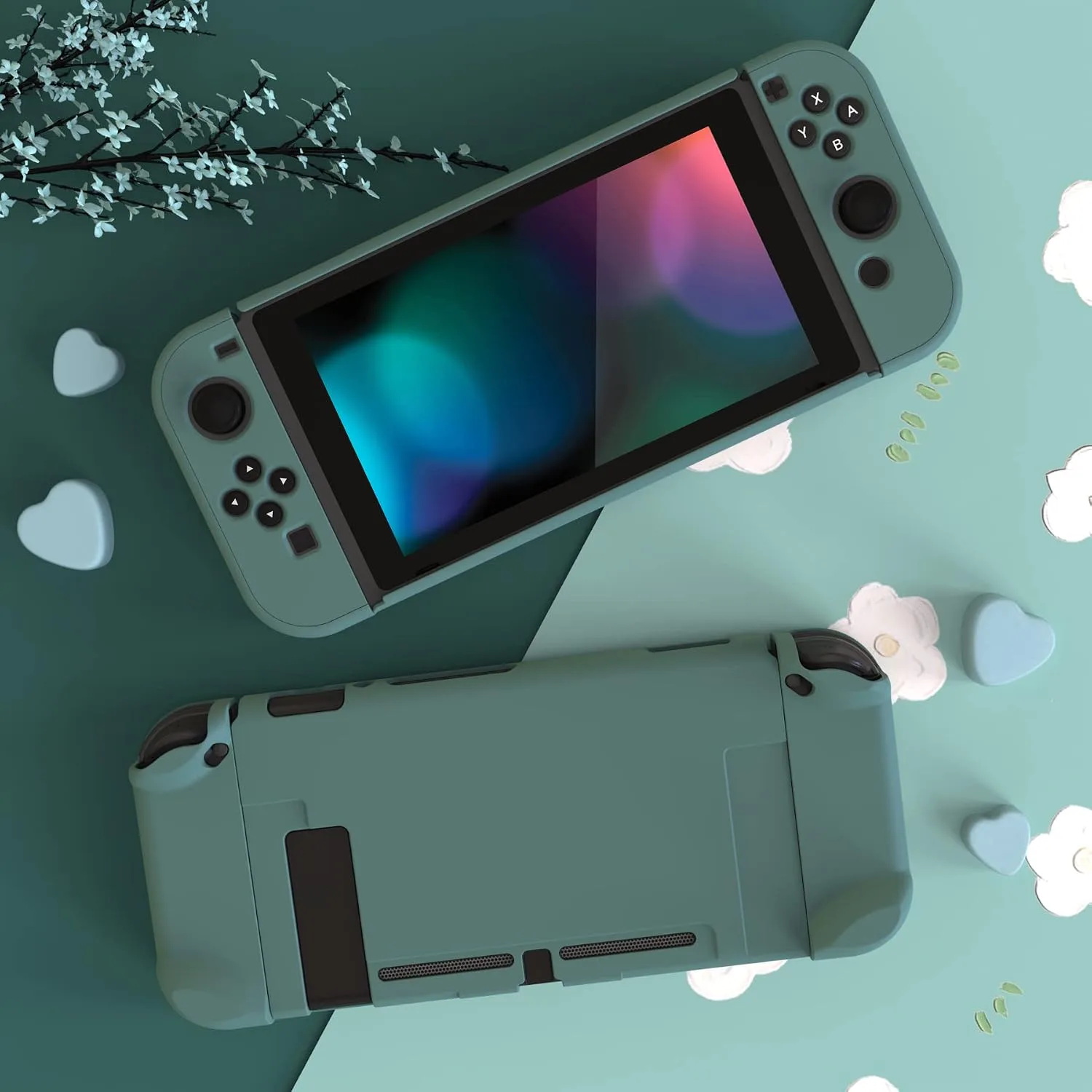 eXtremeRate PlayVital Back Cover for Nintendo Switch Console, Separable Protector Hard Shell for NS Joycon,Dockable Protective Case for Nintendo Switch - Hunter Green (NOT for Switch 2)