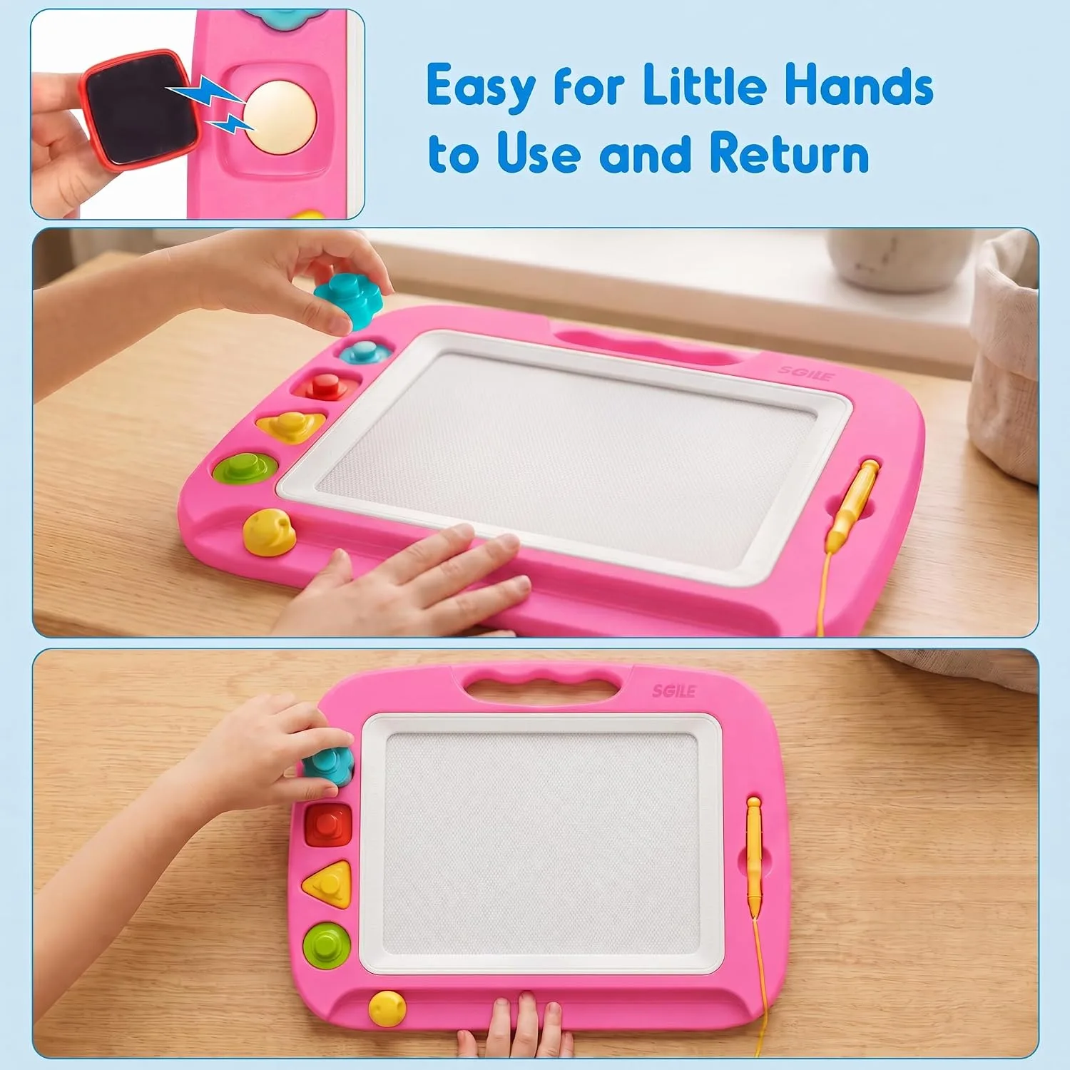 SGILE Magnetic Drawing Board for Kids, Toddler Doodle Toys, Large 12.6 × 8.7"