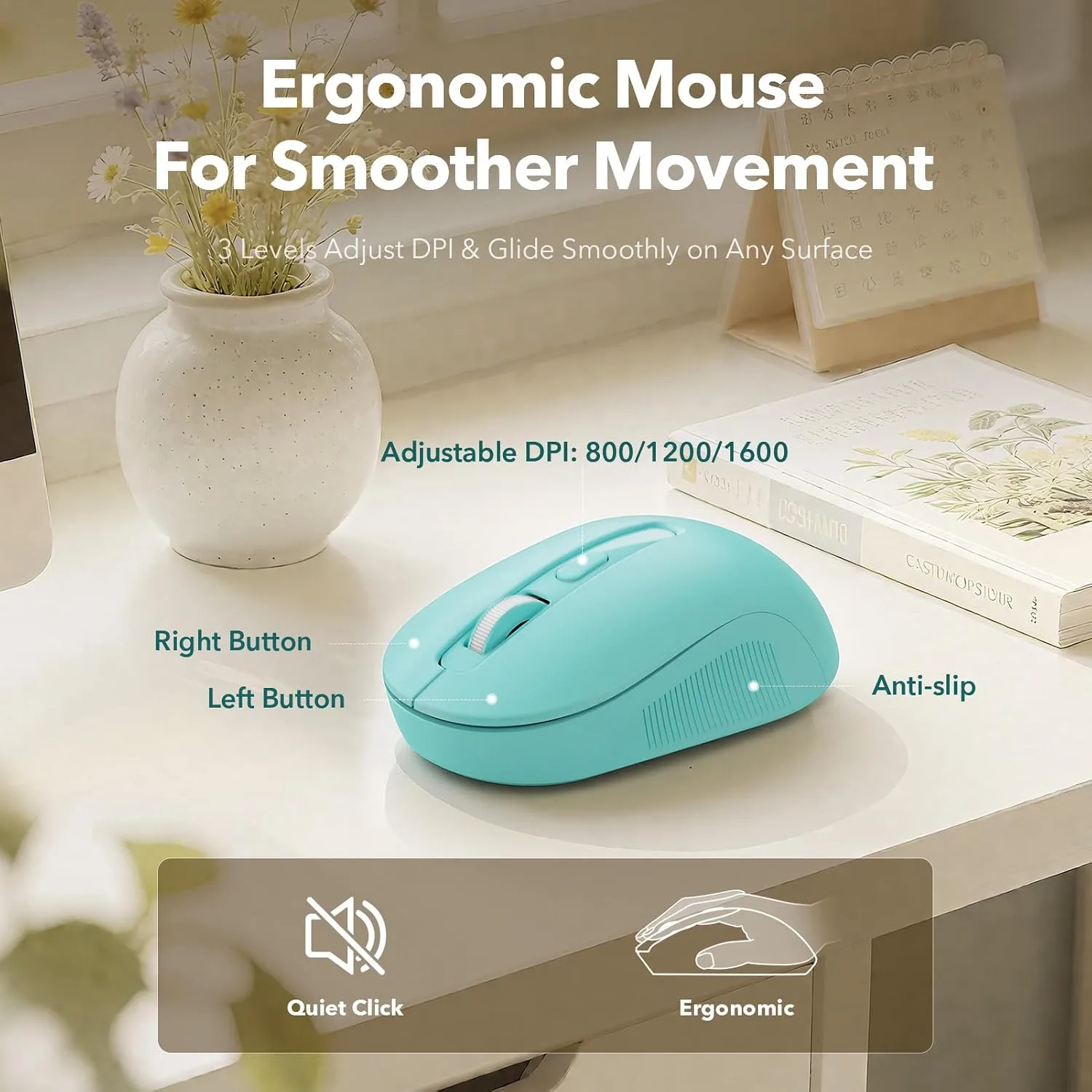 Wireless Keyboard and Mouse Combo, Round Keycap, Magnetic Wrist Rest, Blue