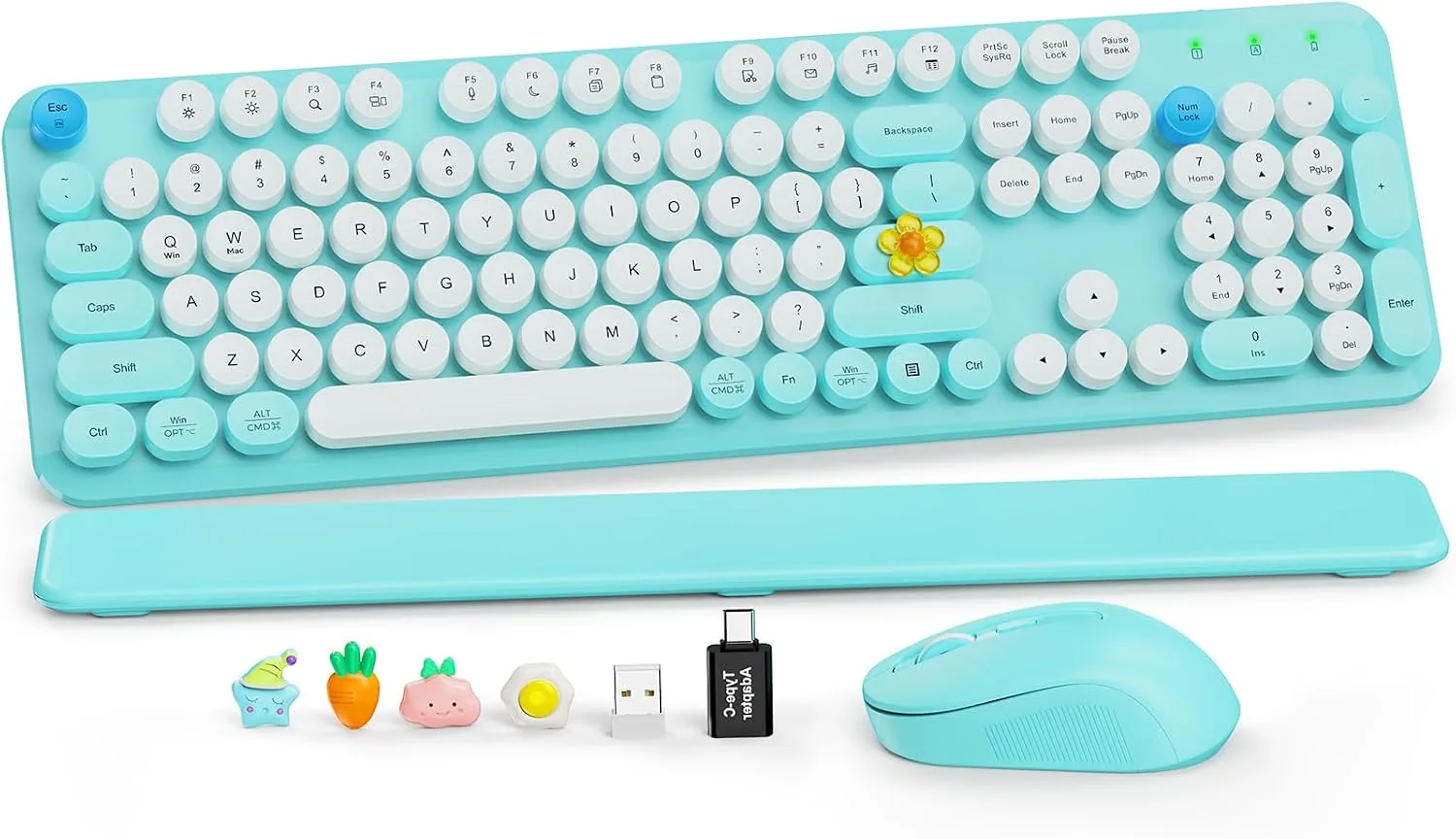 Wireless Keyboard and Mouse Combo, Round Keycap, Magnetic Wrist Rest, Blue