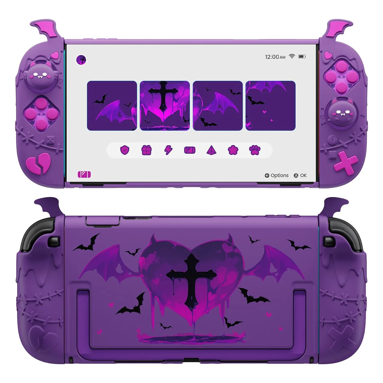 PlayVital Protective Case for Nintendo Switch 2, Kawaii Gothic Imp Series Silicone Grips + Dockable Hard Case Shell for Switch 2 with Thumb Grips & Sticker, Shockproof Protection Cover - Purple
