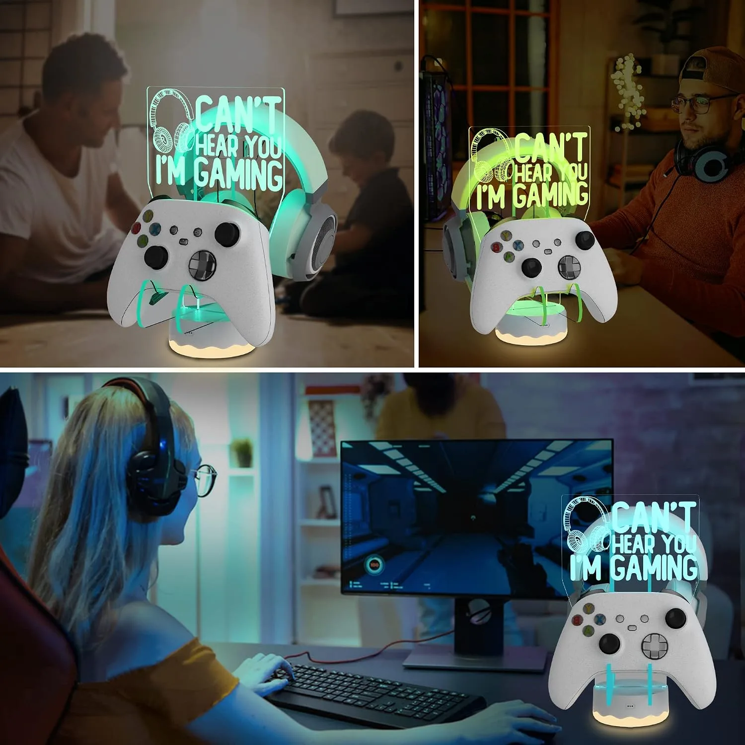 Ammonite Headphone Controller Stand Light up , 16 Colors 3D LED Lights Headset Gamepad Holder, Game Controller Hanger for All Universal Gaming PC Accessories