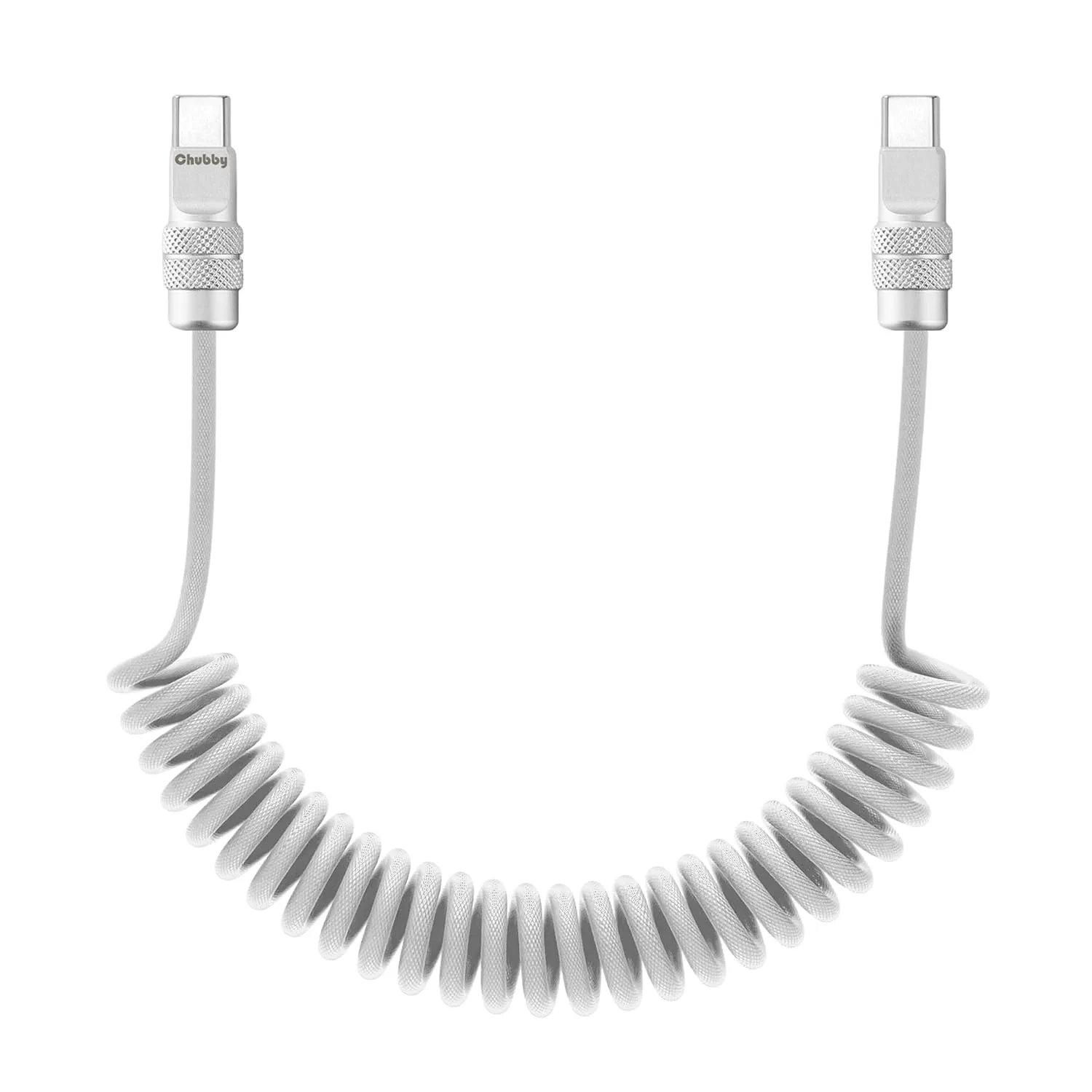 chubbycable USB C to C 240W Braided Coiled Charging Cable, White, 6FT