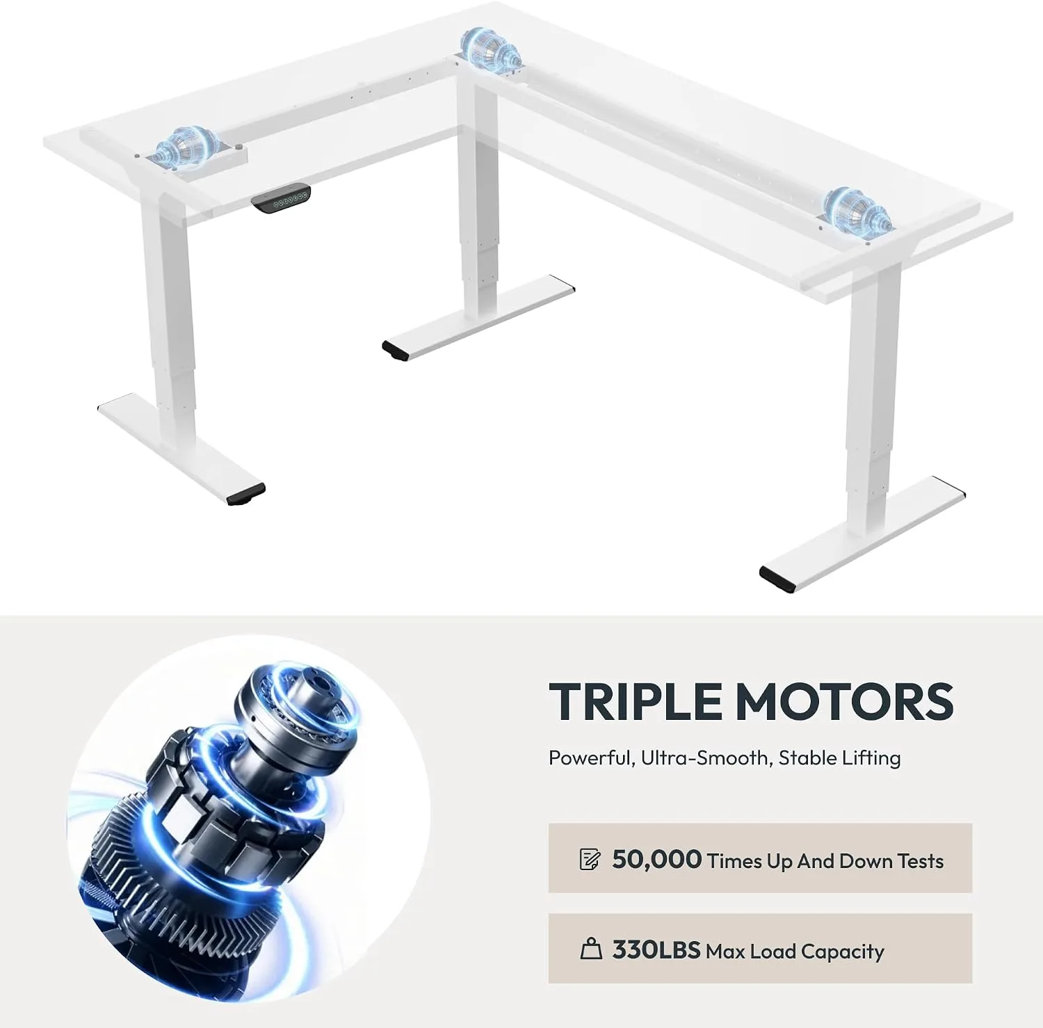 SANODESK Triple Motor L-Shaped Standing Desk Frame, 330 lbs Heavy Duty