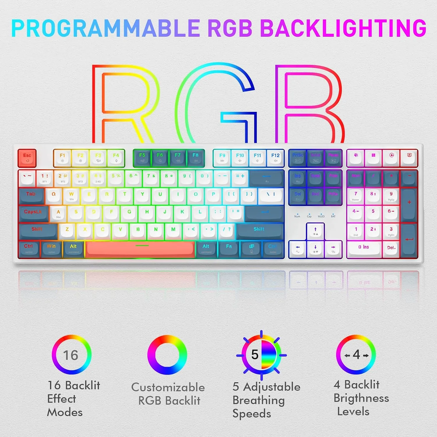 Redragon K668 PRO Wireless 108-Key Gasket RGB Gaming Keyboard, 4 Hotkeys