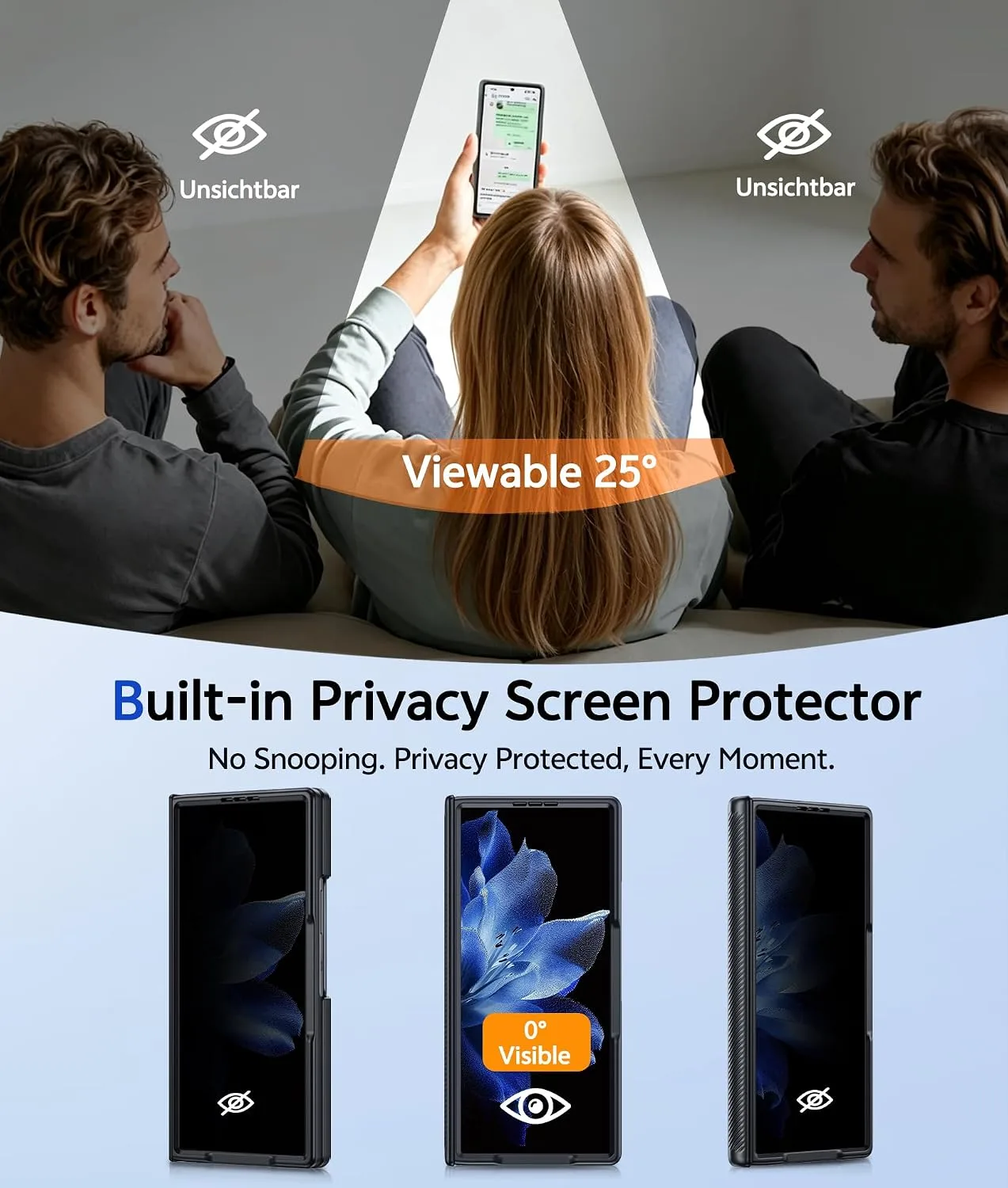 for Samsung Galaxy Z Fold 8 Ultra Case with Privacy Screen Protector, [Full Hinge Protection & Hidden Foldable Kickstand] Compatible with MagSafe, Matte Translucent Shockproof Cover, Black