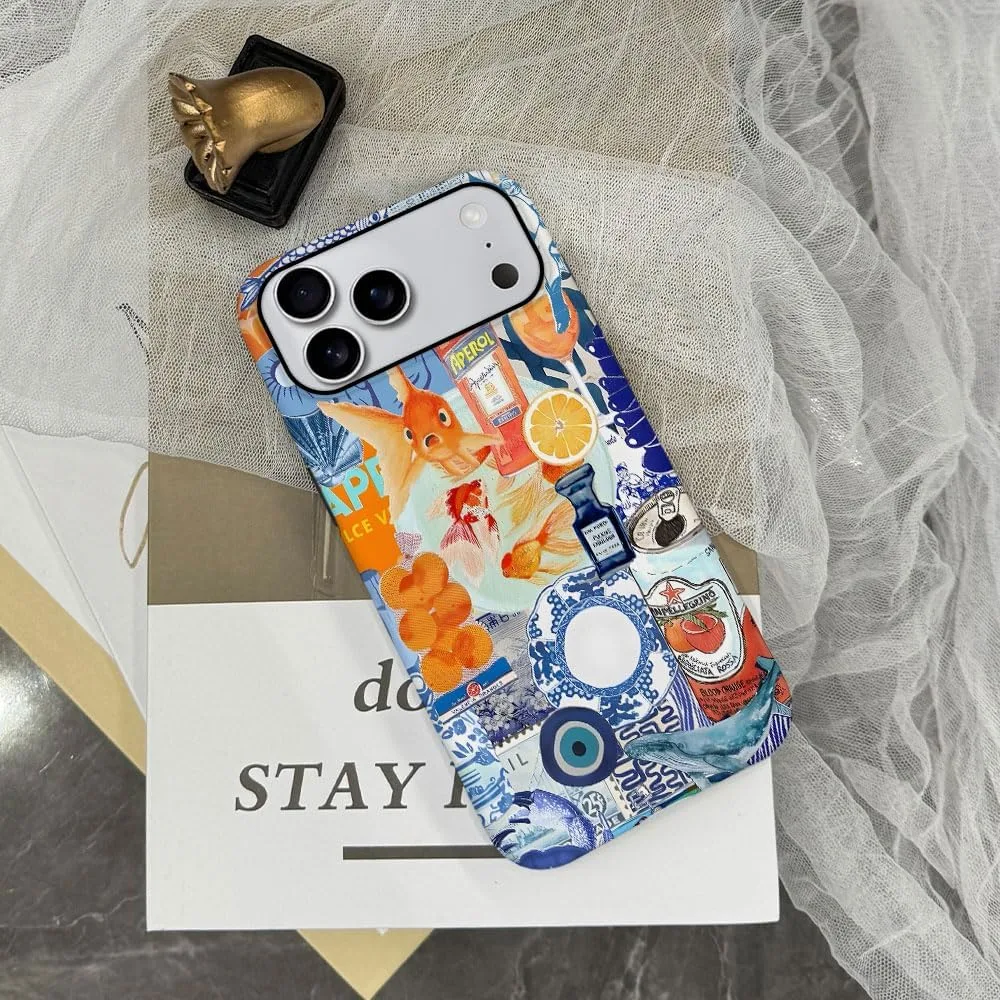 Case Compatible with iPhone 18 Pro Max/iPhone 17 Pro Max,Fall Prevention Hybrid 2-Layer Hard Shell Phone Cover for Girls Boys,Fish Orange Collage European
