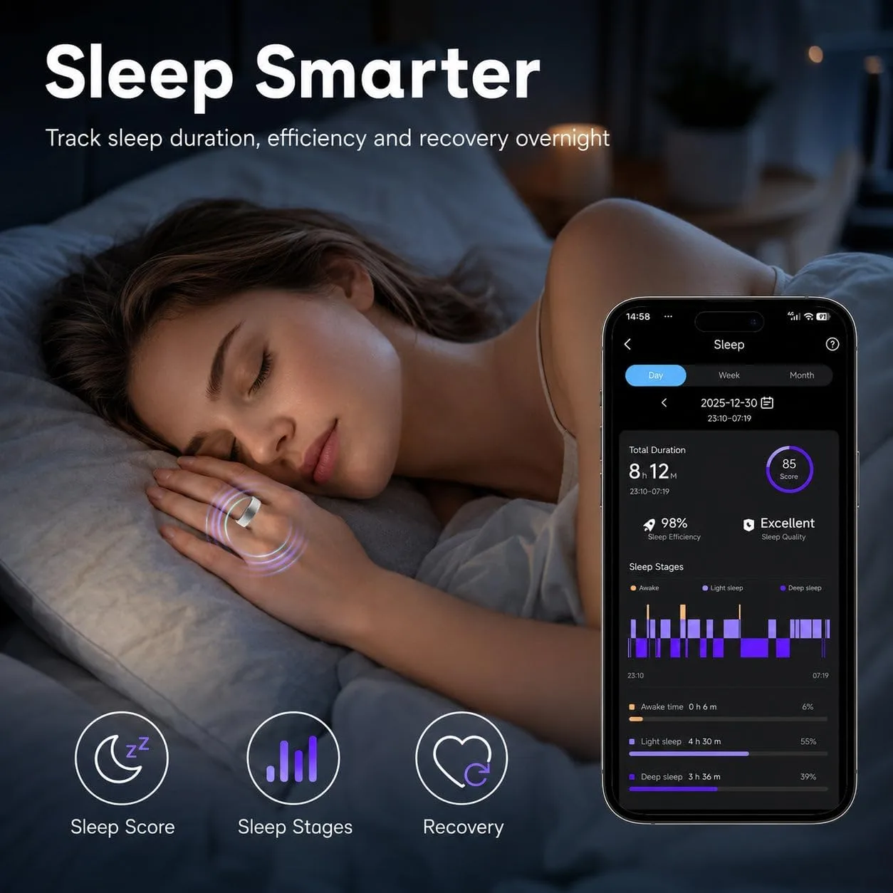 Smart Ring for Women and Men, Fitness & Sleep Tracker, Silver 10
