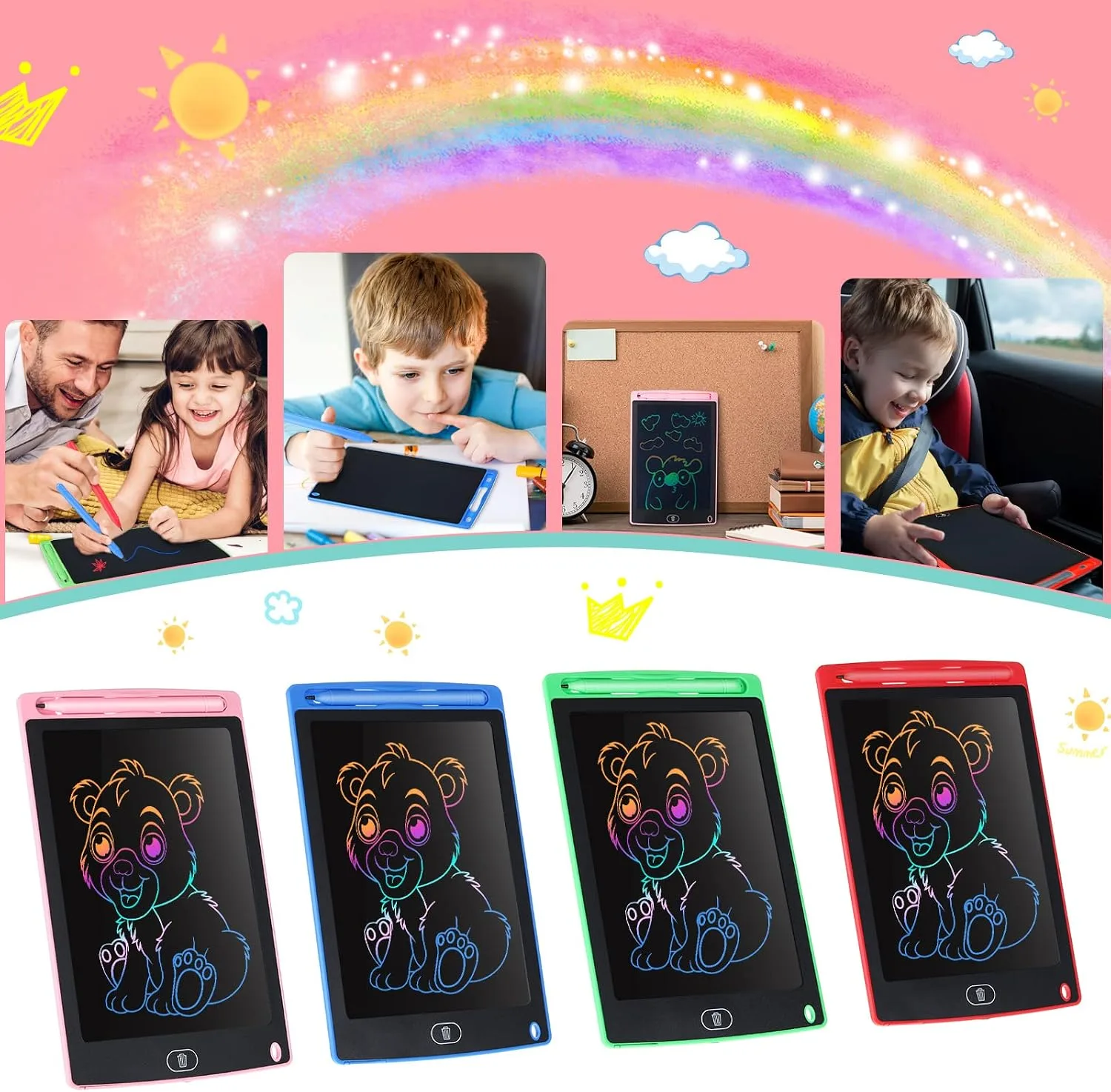 Zonon 4 Pcs LCD Writing Tablet for Kid, Blue, Red, Green, Pink