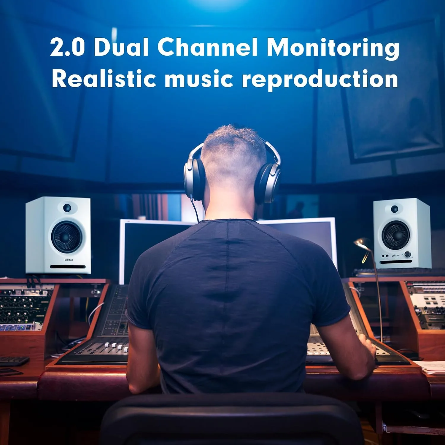 Ortizan C7 Powered Studio Monitors Pair with Bluetooth 5.3, White