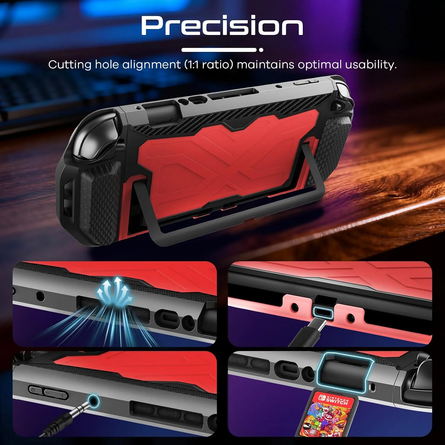 Toladoshop Dockable for Switch 2 Grip Case (2025) Accessories, Armor Slim Military-Grade Protection for Detachable 3PCS Design Joncon Holder with Screen Protectors and Joystick caps, Red