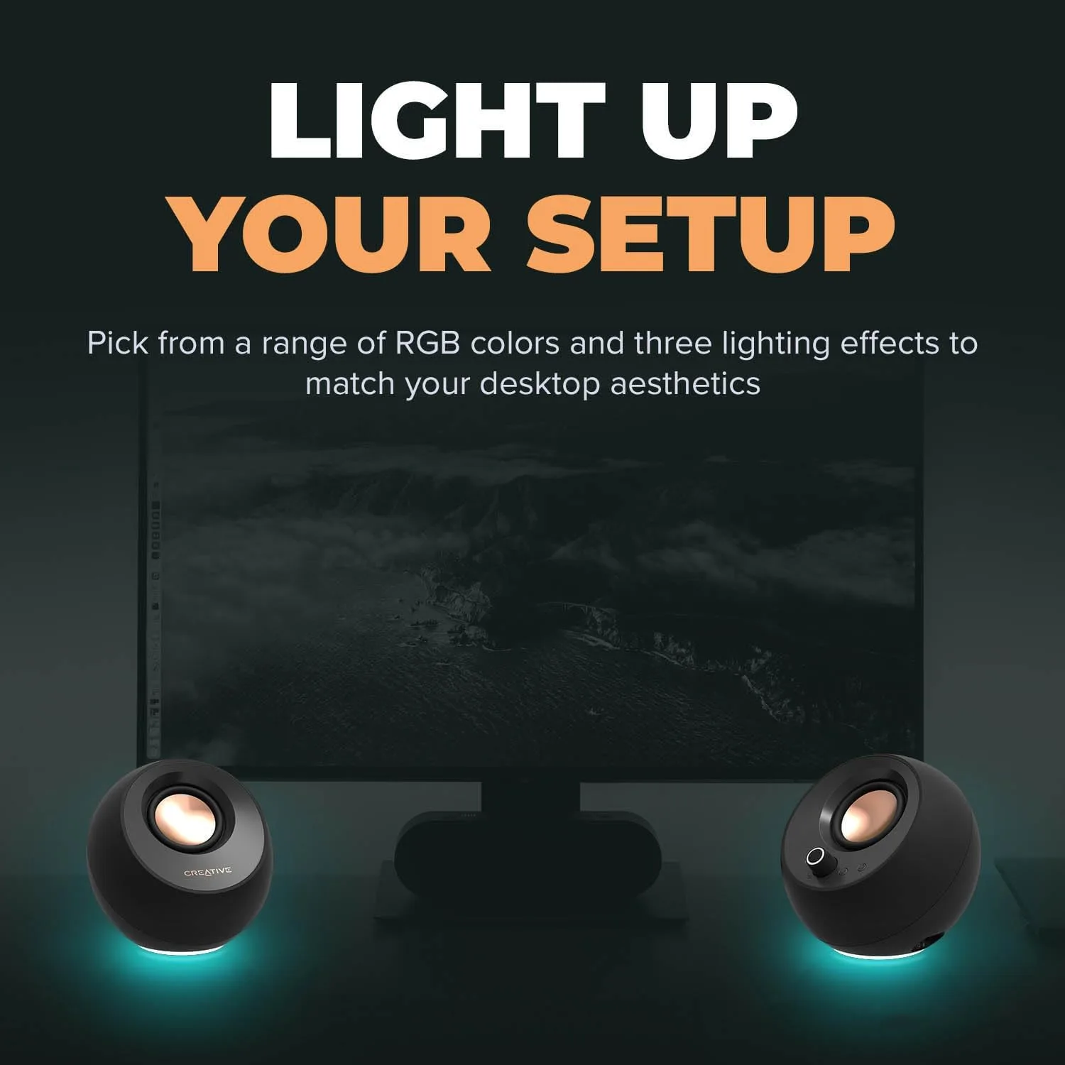Creative Pebble Pro, 2.0 USB-C Desktop Speakers, RGB, Black