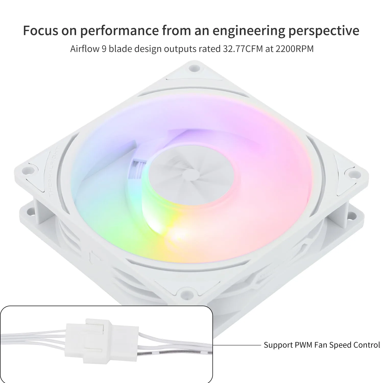 Thermalright TL-P9W-S CPU Fan, Computer Case ARGB Fan Quiet 4PIN PWM PC Cooling, High Performance 92mm Silent Cooler, 2200RPM Speed, CPU Cooling (White)