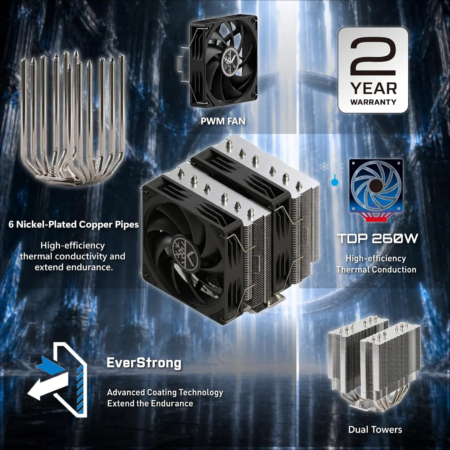 KINGCOOL CRYO Titan SE 120mm Dual-Tower CPU Air Cooler 260W TDP PC Cooler