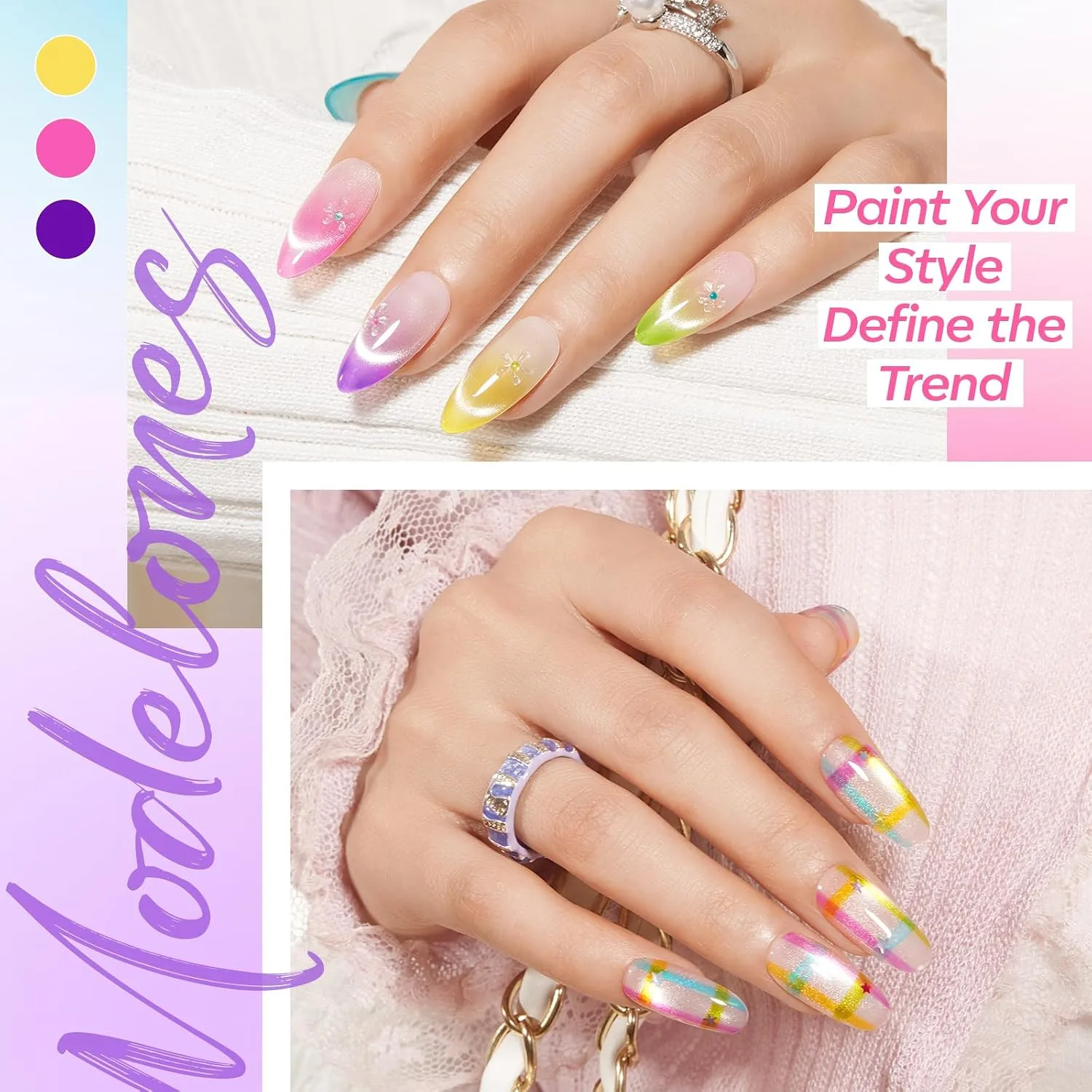 modelones Cat Eye Gel Nail Polish Set Jelly 6Colors Hot Pink Blue Green