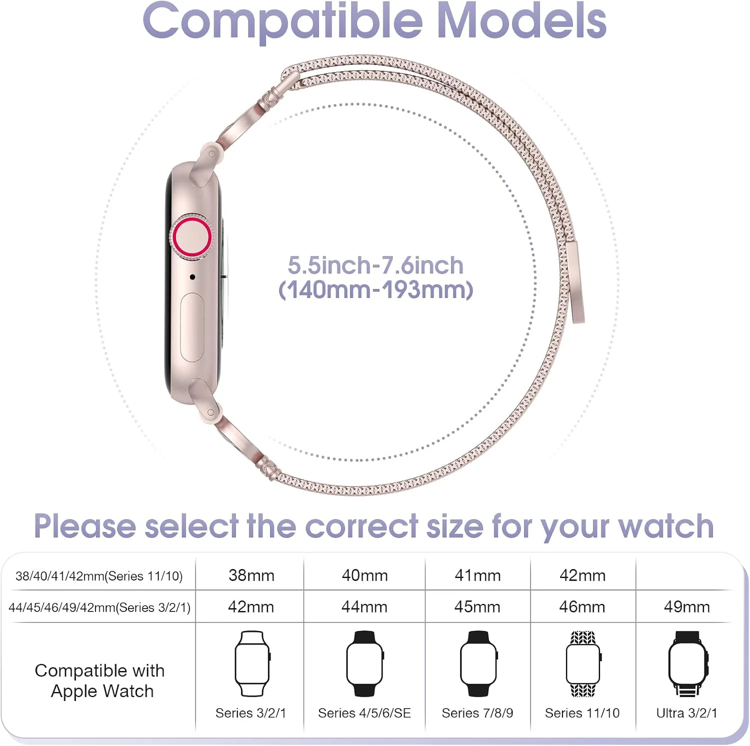 Mesh Sculpted Metal Detail Loop Compatible with Apple Watch Bands for Women