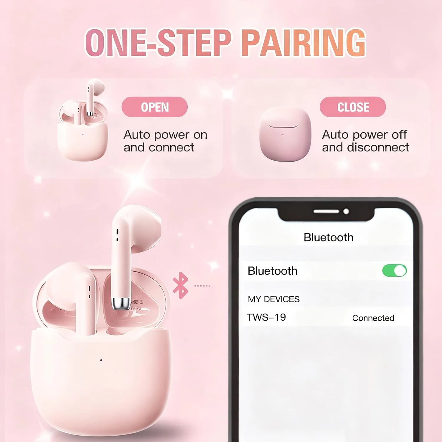 Xmenha True Wireless Earbuds Bluetooth 5.3 with Microphone for Working Out Noise Canceling Blue Tooth Ear Buds Deep Bass TWS Wireless Earphones with Charging Case in Ear Headphone for iPhone Android