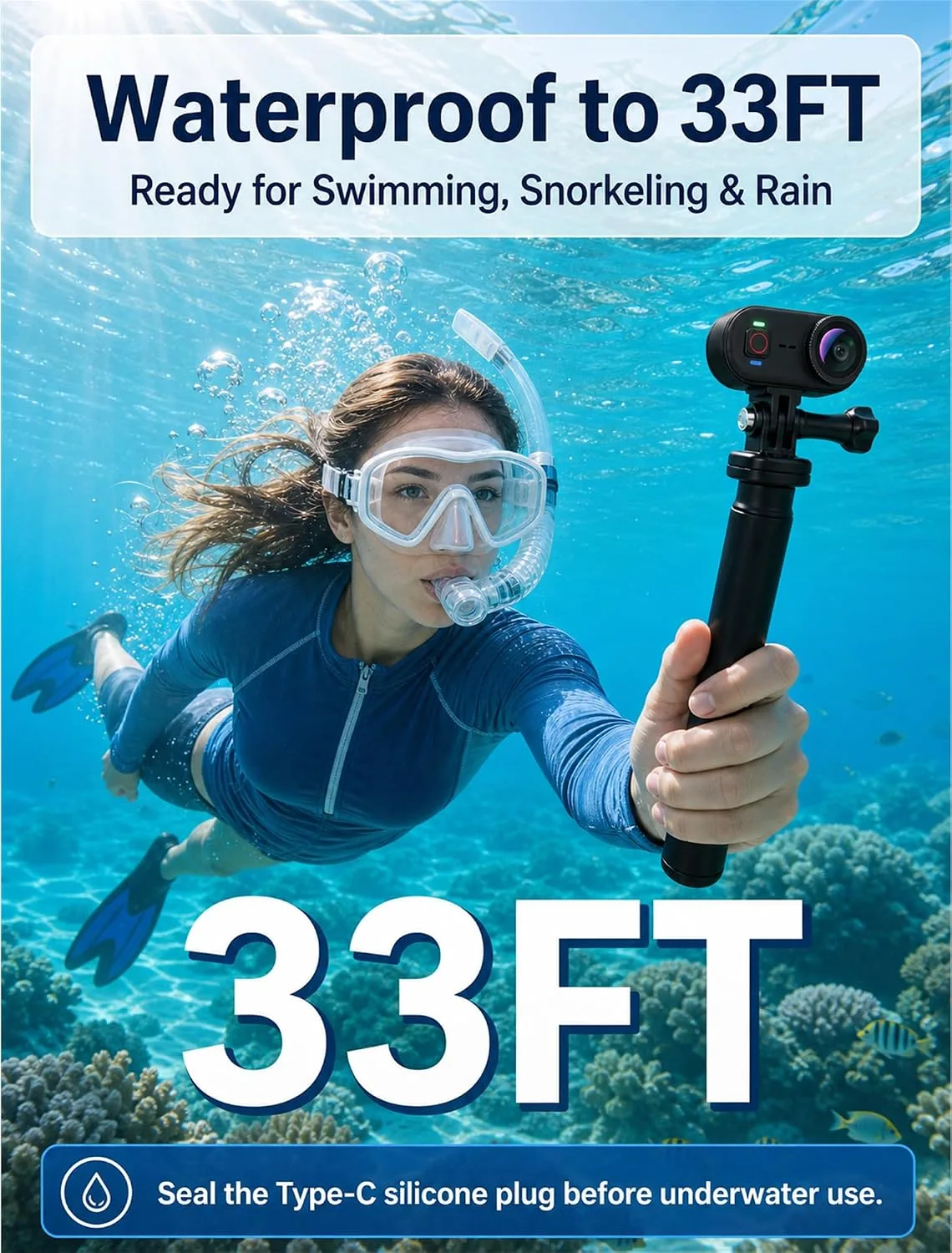 4K Waterproof Mini Action Camera, 64GB WiFi POV Video Wearable Body Camera