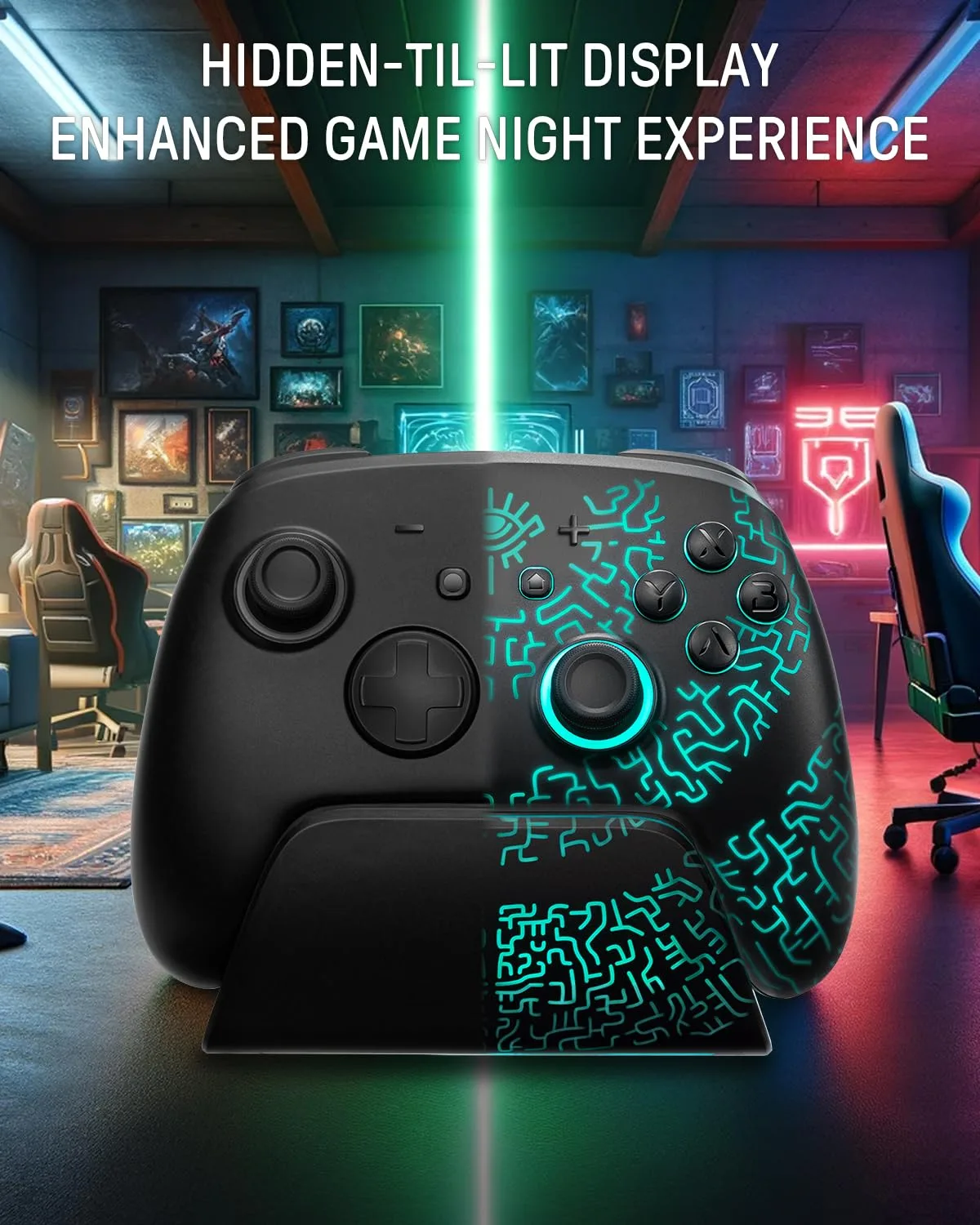 Switch 2 Wireless Controller with Charging Dock, Hall Effect Pro Controller for Switch 2/OLED/Steam Deck, Luminex Bluetooth Controles with Hidden Glow LED, Wake-Up, Turbo, Back Paddles & Motion