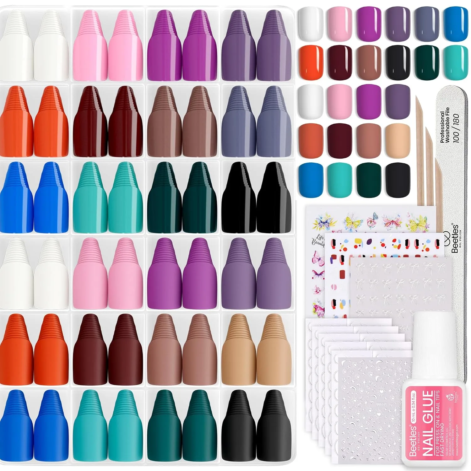 Beetles Press on Nails Kit - 576Pcs 24 Colors Short Square