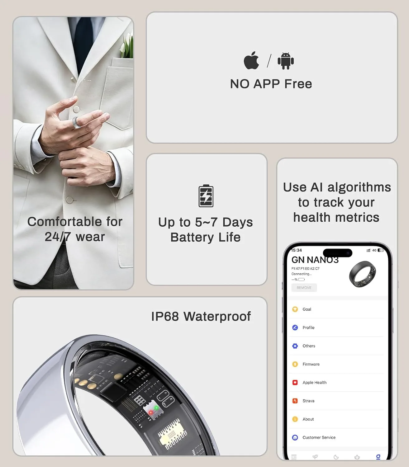 AI Smart Ring for Women Men, Health Ring with AI Health Analysis