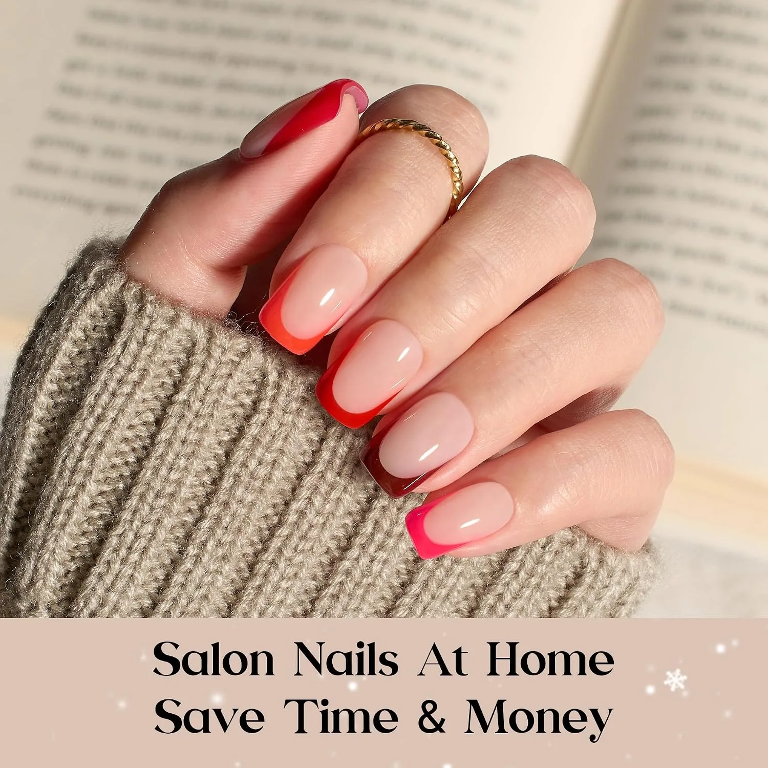 Beetles Red French Tip Nails - 5 Colors Press On Nails Short Square