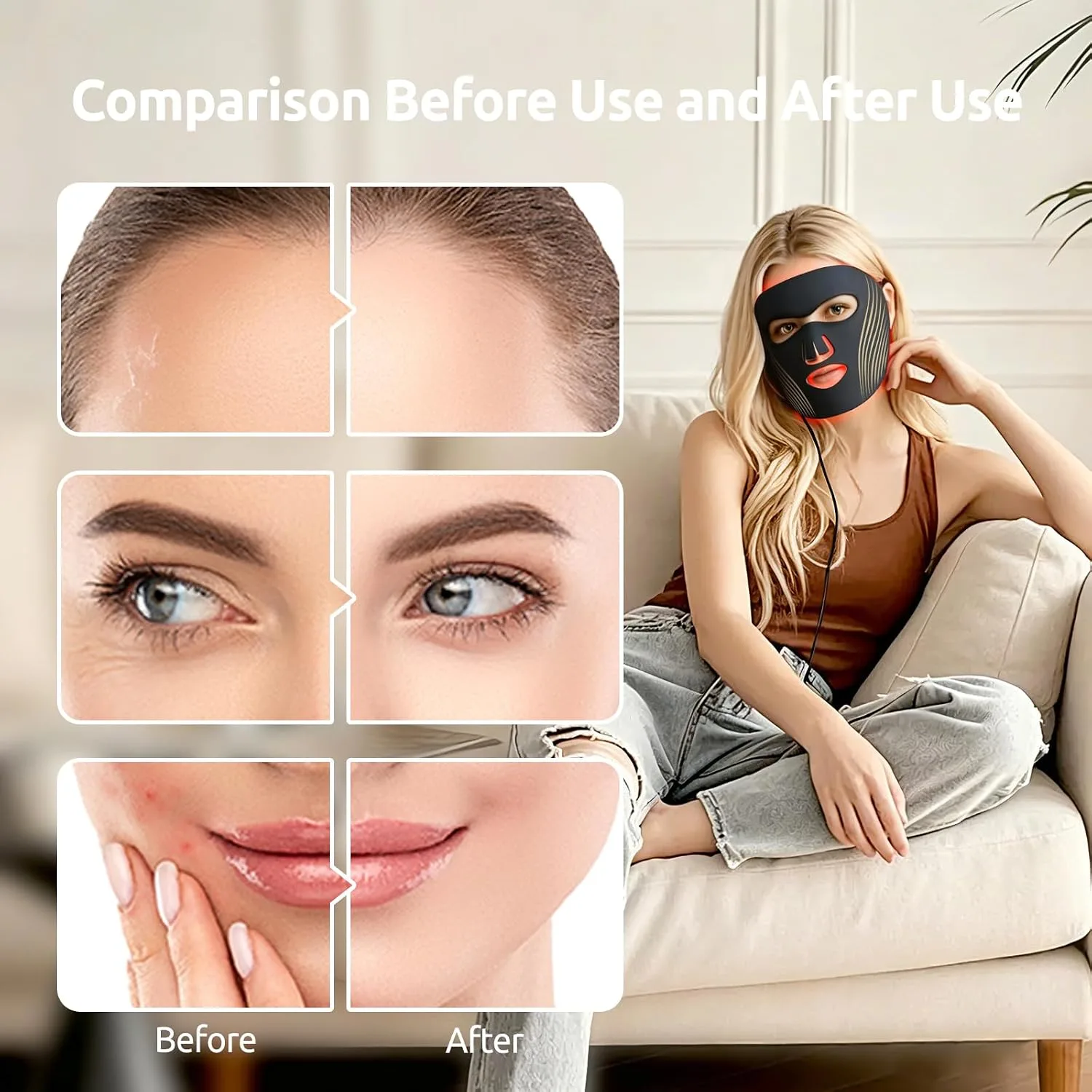 Red Light Therapy Mask for Face,Infrared Red Light Therapy Mask,Ideal for Facial Wrinkles, Acne, and Uneven Skin Texture.LED Therapy Mask,Ideal for Home, Work,Travel & Yoga,Black