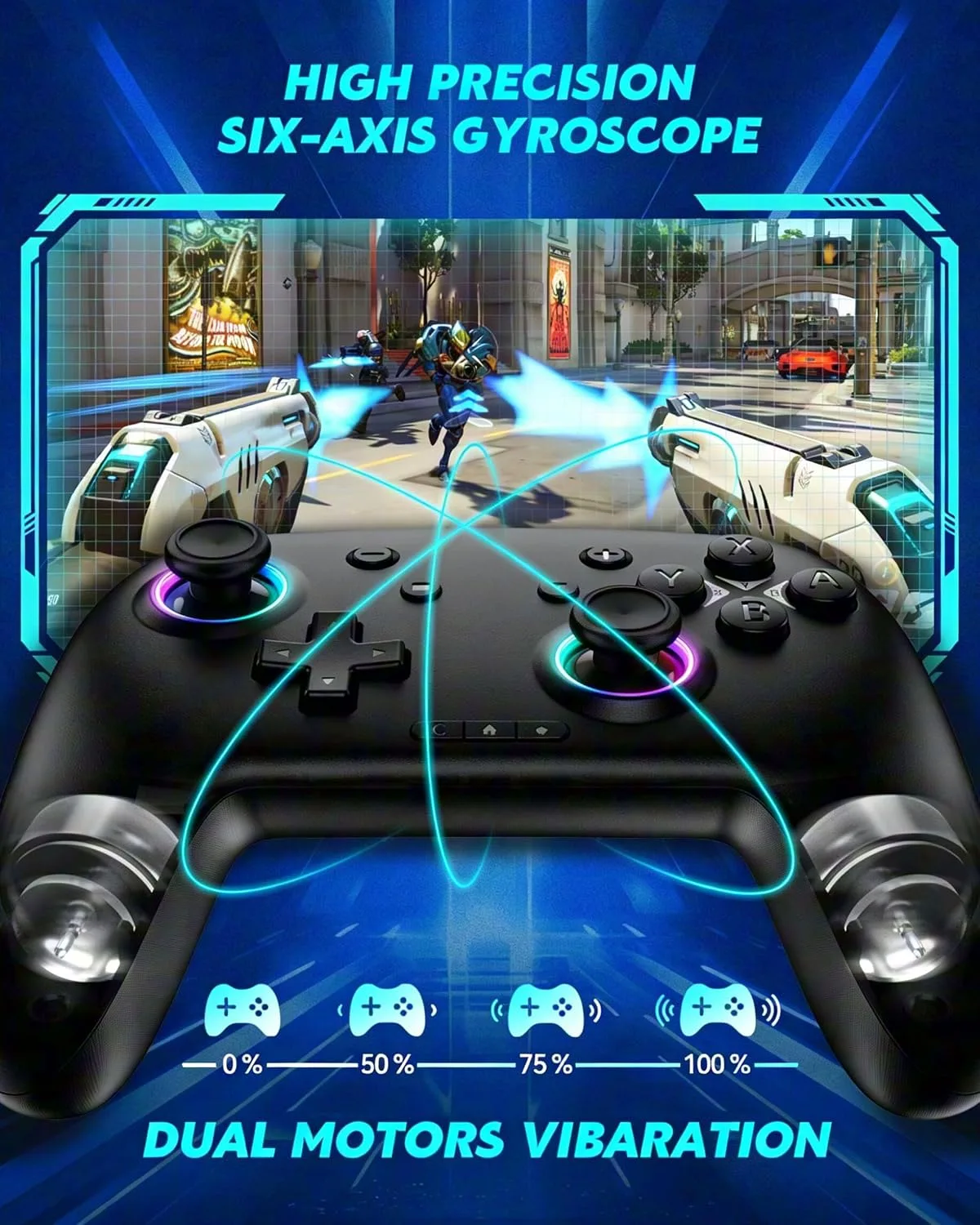 Switch Controller, Wireless Bluetooth Controller for Nintendo Switch 2/Switch/Lite/OLED, game controllers Compatible with iPhone/Mac/iPad/iOS/Android/Phone/PC/Steam and TV with Rotary Motors, RGB Hall Effect Joysticks/Macro Back Buttons/Turbo Modes/6-Axis/Motion/Wake up (Dark Black)