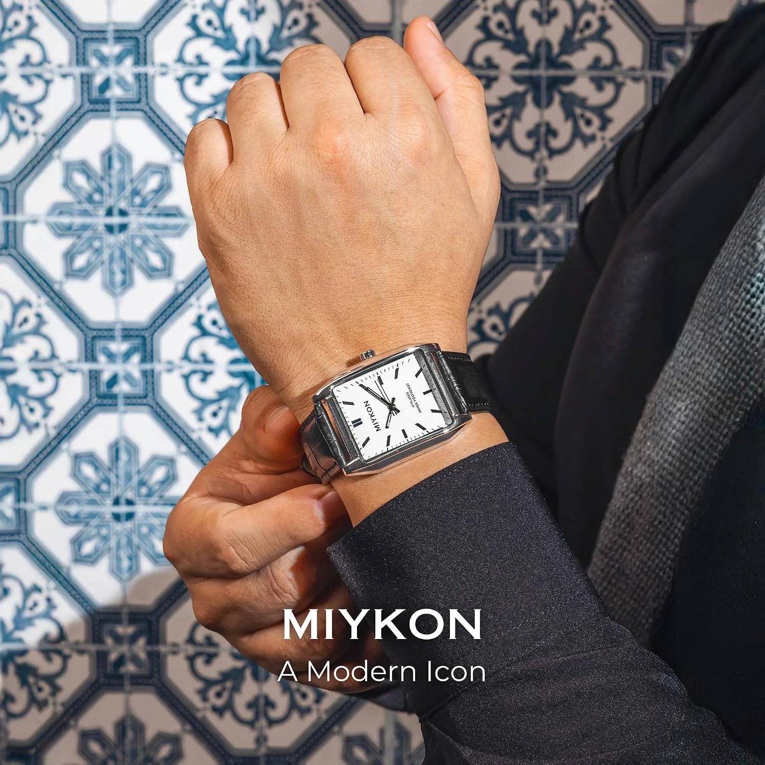 Miykon Men Vintage Tank Dress Watch, Genuine Leather Strap, Water Resistant