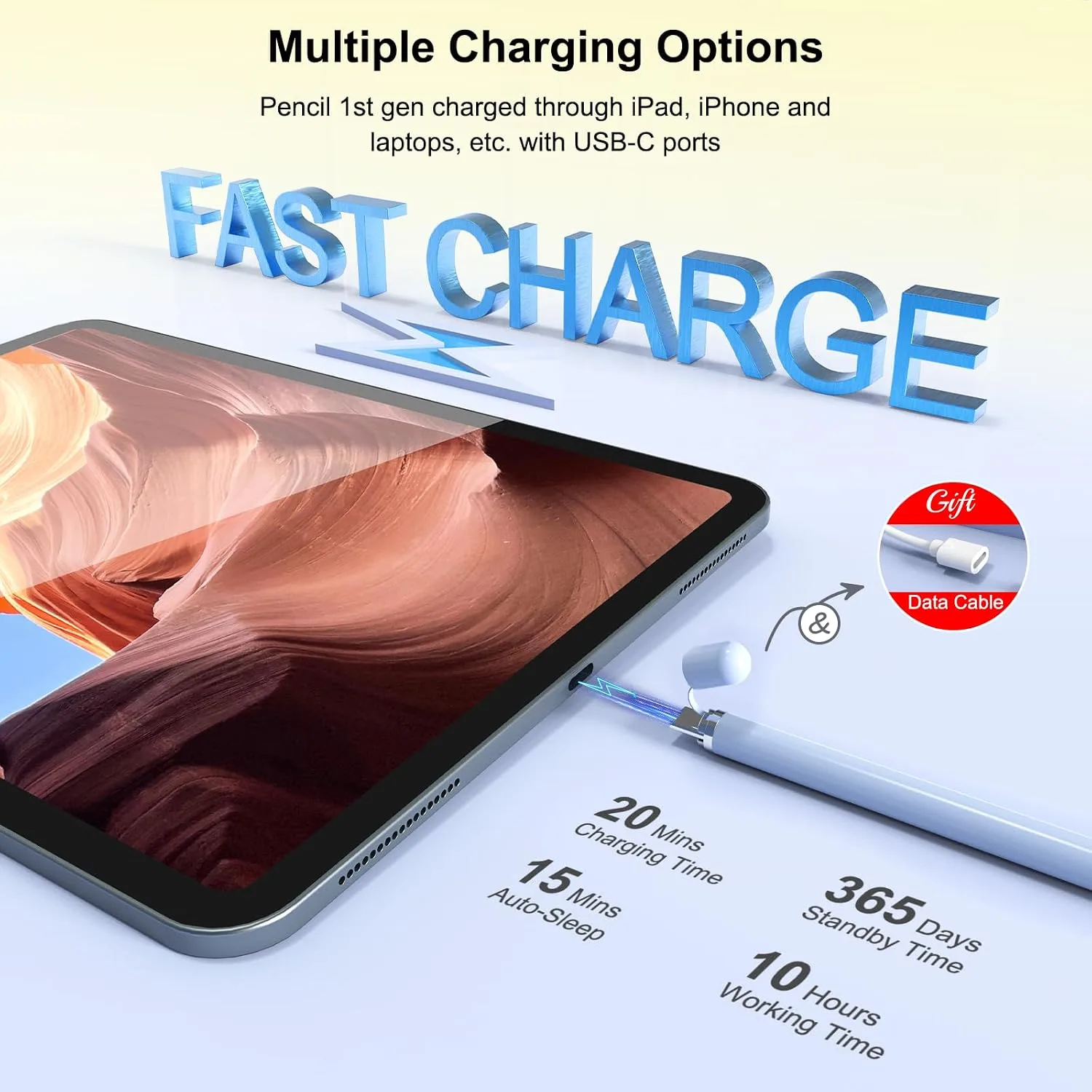 Pencil 1st Generation for iPad (2026-2018), iPad Pencil USB C Fast Charging