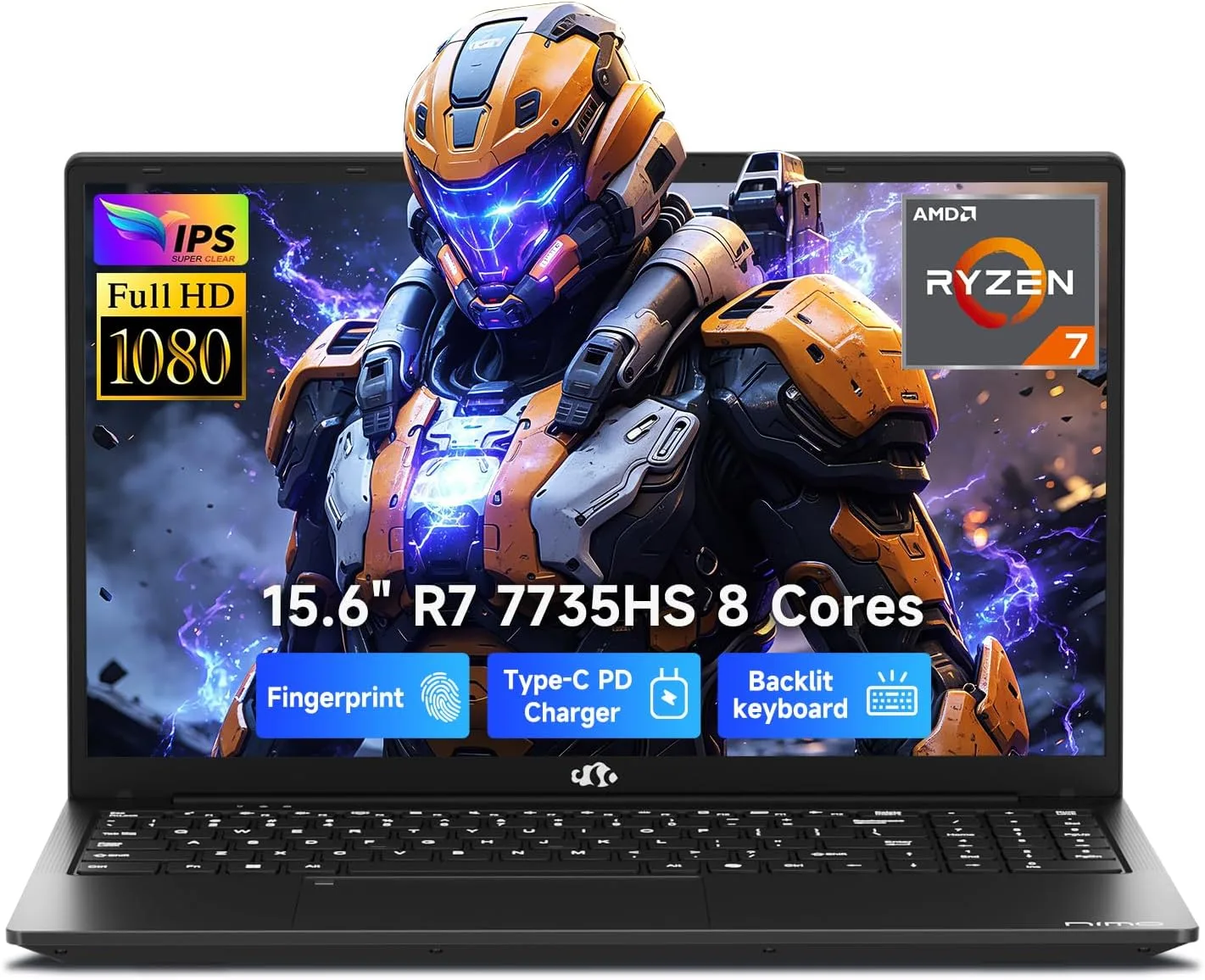 NIMO 15.6" Light-Gaming-Laptop, 8 Cores AMD Ryzen 7 16GB DDR5 256GB SSD (Beat i7 12650H up to 4.75GHz) Radeon 680M, FHD 100W Fast PD Backlit Keyboard AI Content Creators & Student 2-Yr Warranty