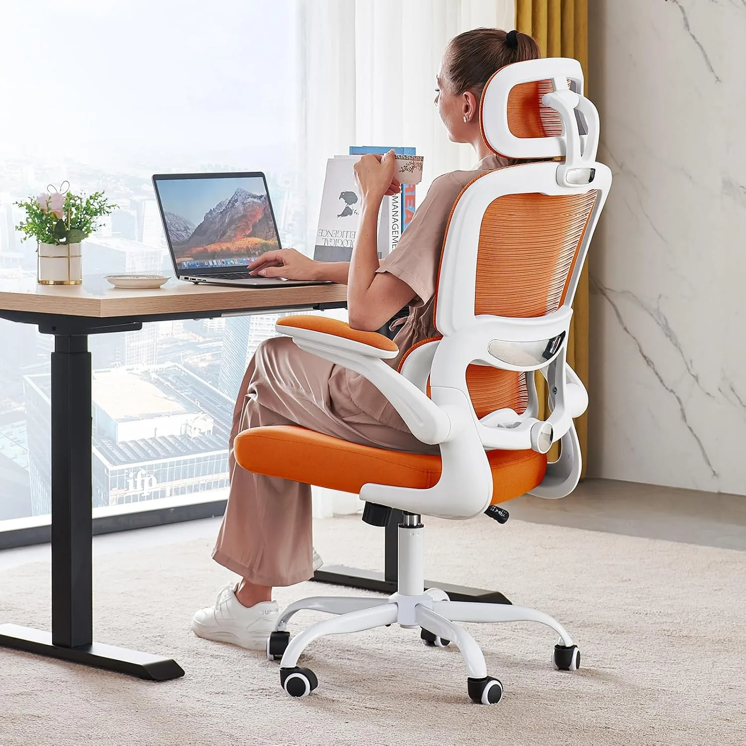 TRALT Office Chair Ergonomic Desk Chair with Lumbar Support Orange, 1