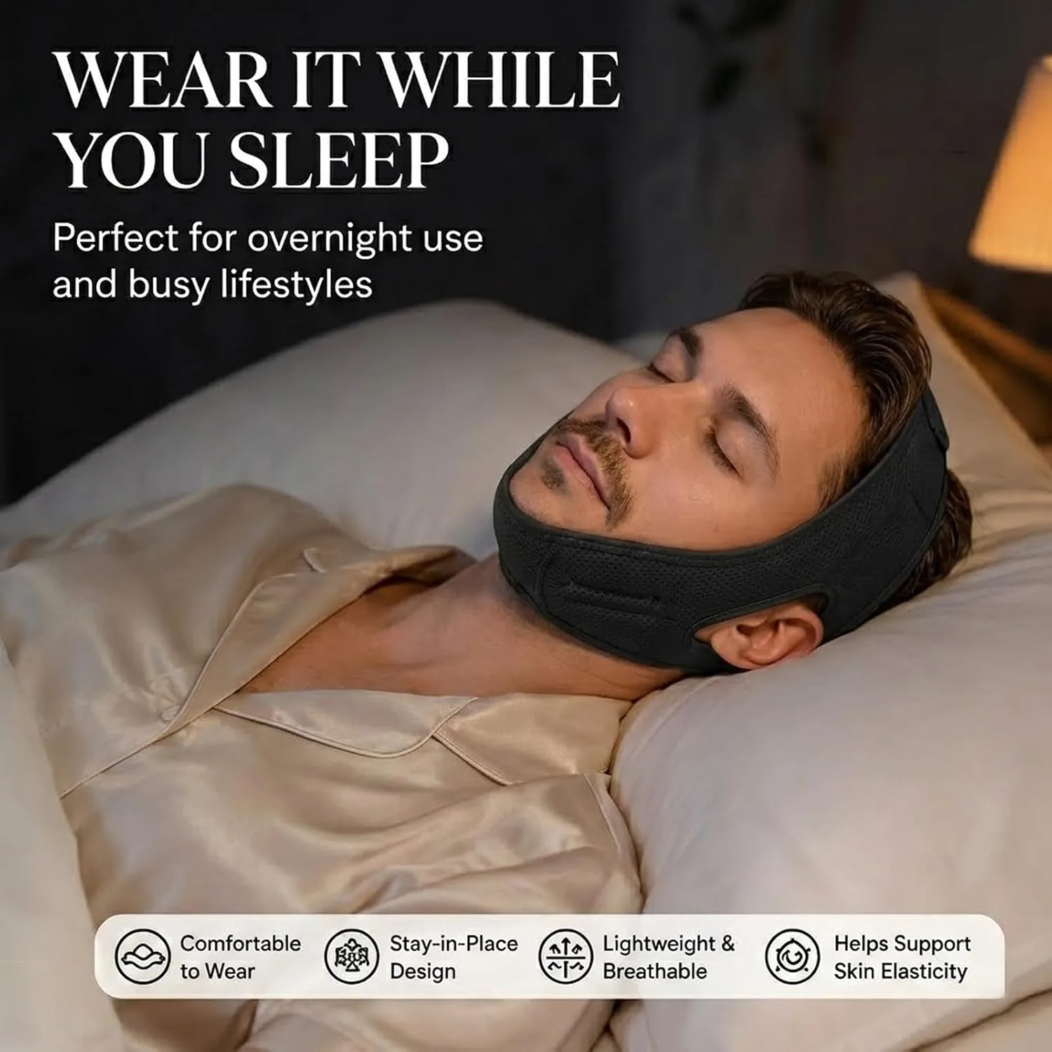 Collagen Face Sculpt Wrap, Jawline Strap, Jaw Shaper for Men, V-Line Lifting Mask, Reusable & Washable for Sleep & Daily Wear (Beige-1PCS)