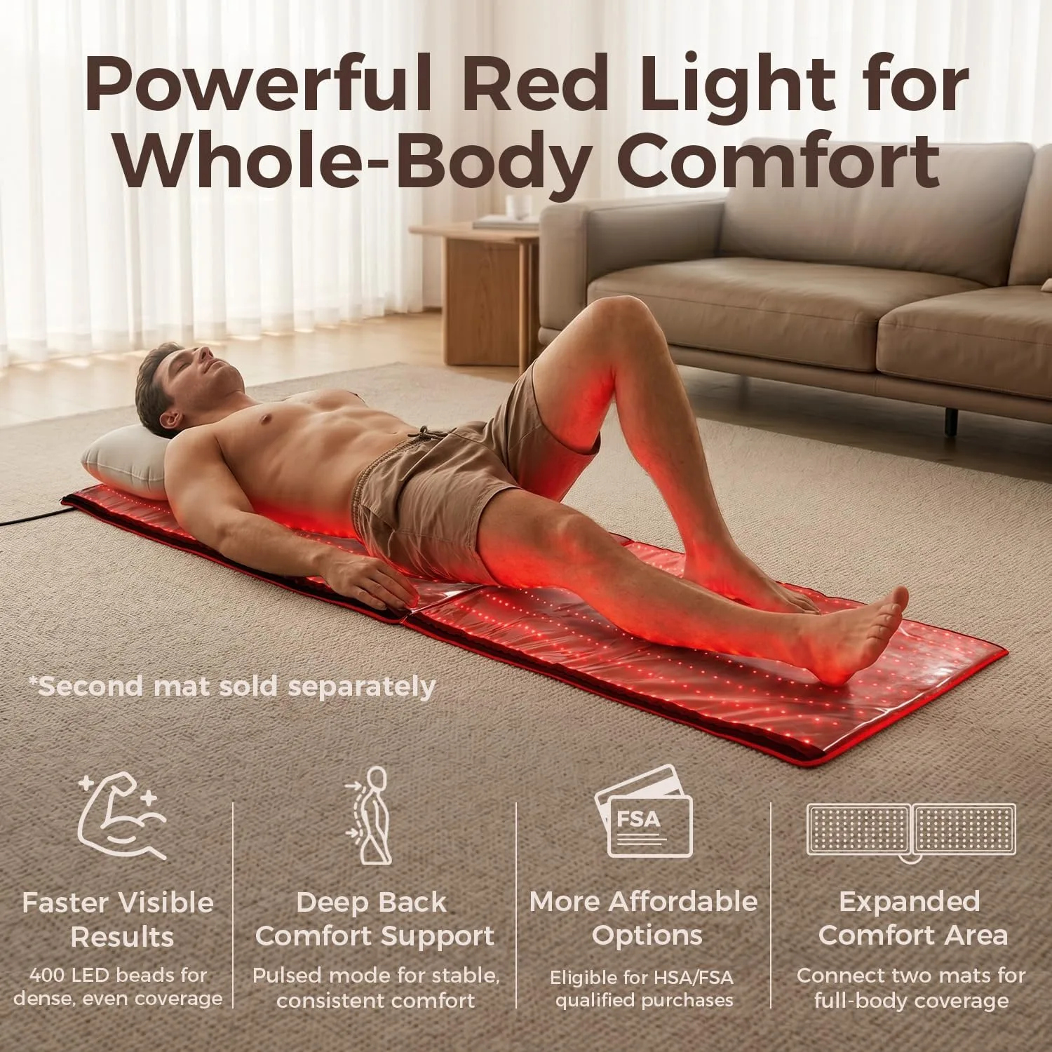 BestQool Red Light Therapy Mat, FSA-HSA Red Light Therapy for Body, 400 LED