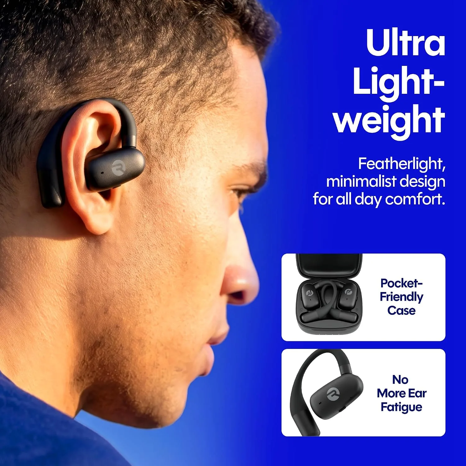 Raycon Everyday Open Ear Earbuds, Dual Mic, 40H, Black