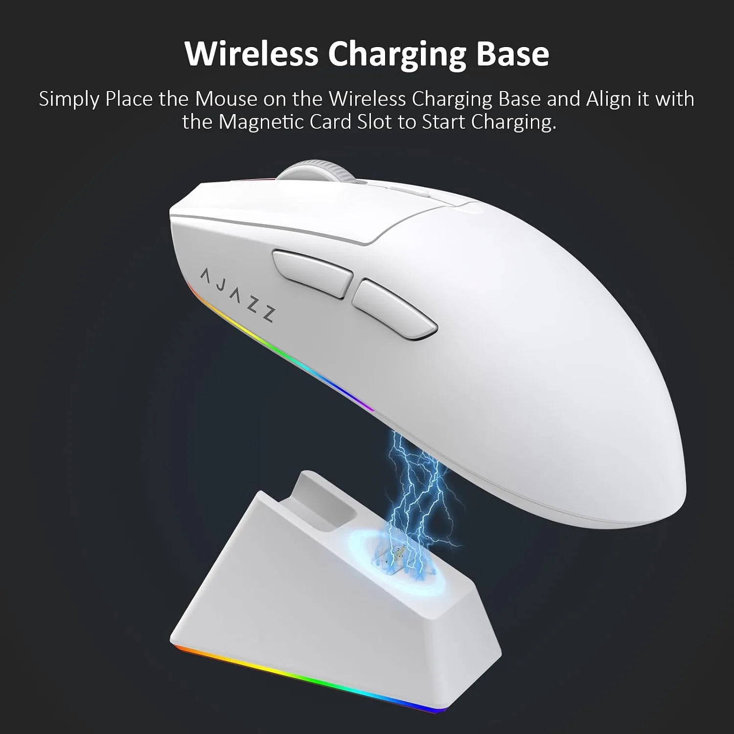 AJAZZ AJ139 V2 MC Wireless Gaming Mouse with RGB Charging Dock, 66g Ultra-Lightweight Tri-Mode Optical Mouse, 24000 DPI PAW3311 Sensor, Ergonomic Rechargeable Gaming Mouse for PC/Mac - White