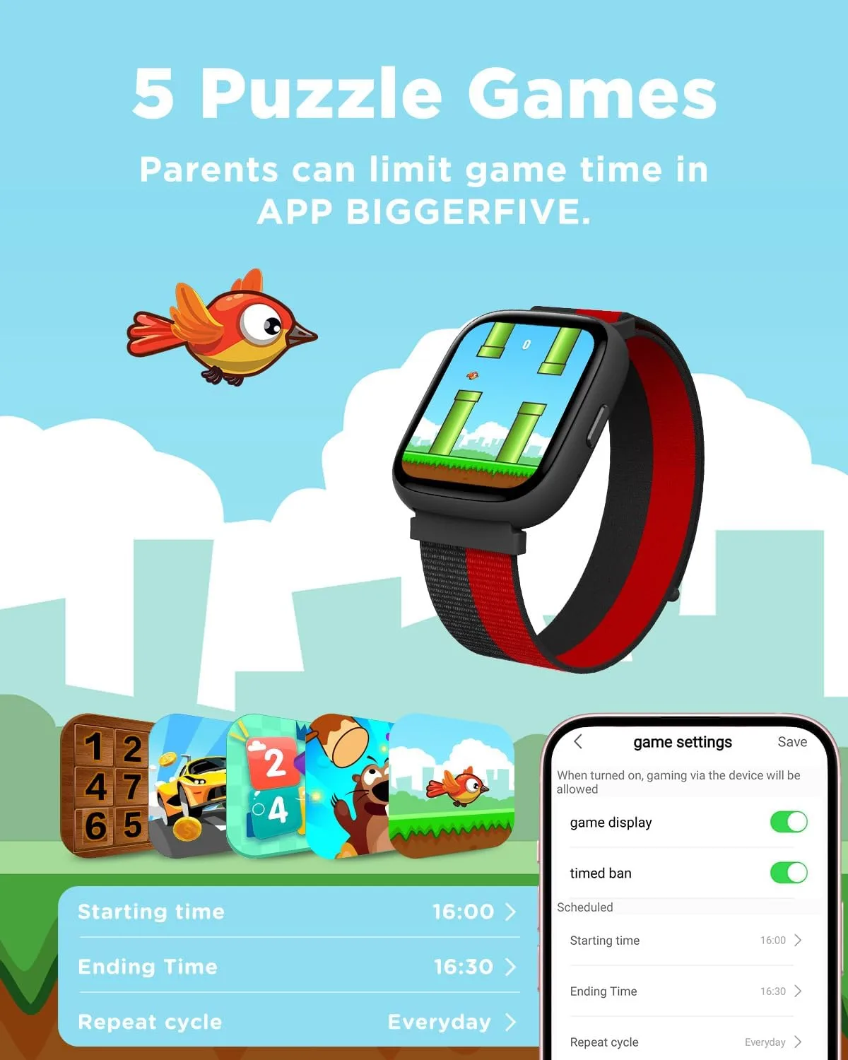 BIGGERFIVE Smart Watch for Kids, 1.8" Fitness Tracker Watch with Pedometer
