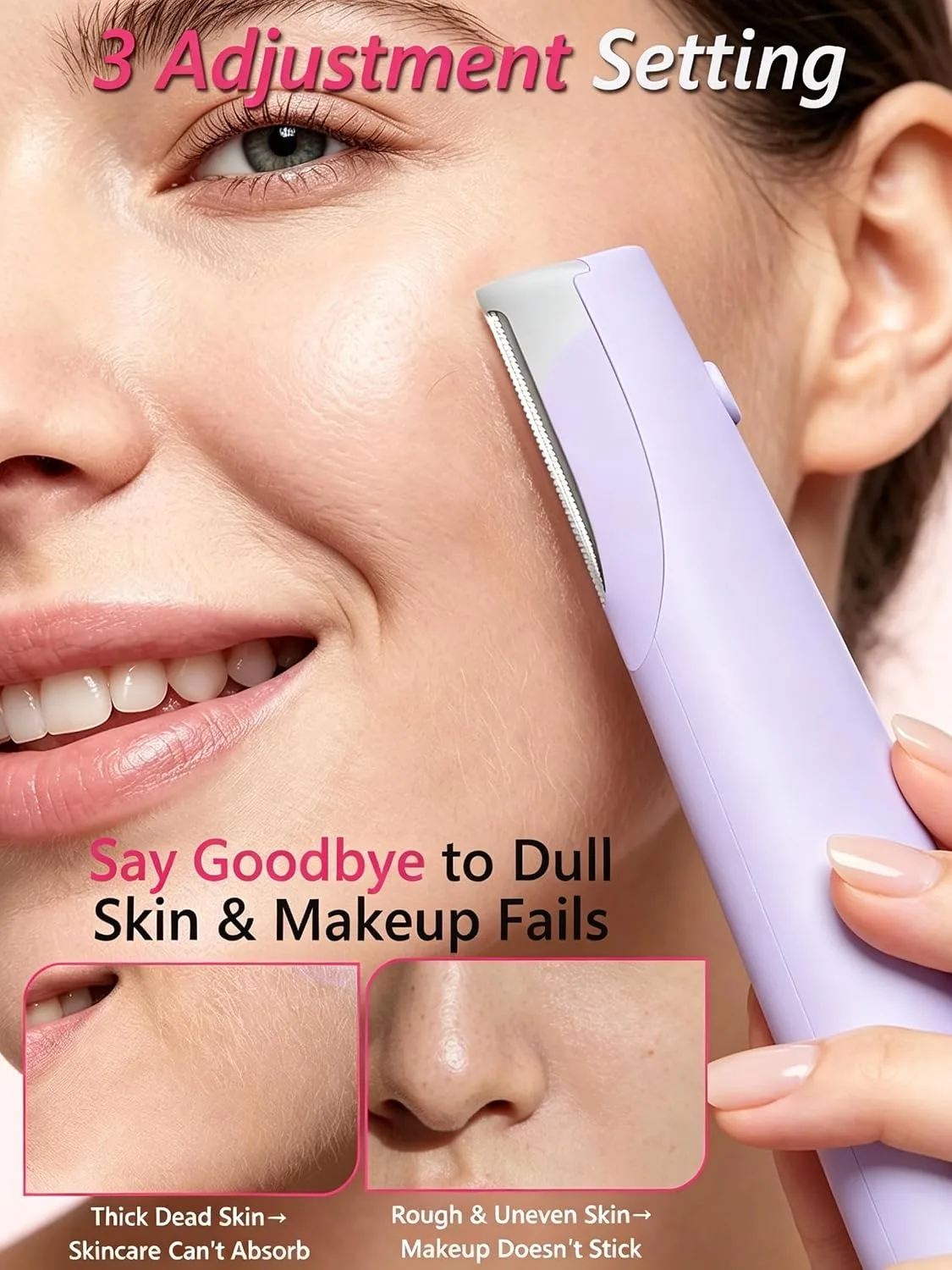Dermaplane Razor for Women Face |Sonic Facial Hair Remover with LED Light, Electric Peach Fuzz Remover & Facial Exfoliation Tool for Smooth-Looking Skin, Eyebrow Grooming, 4 Replacement Blades,Purple