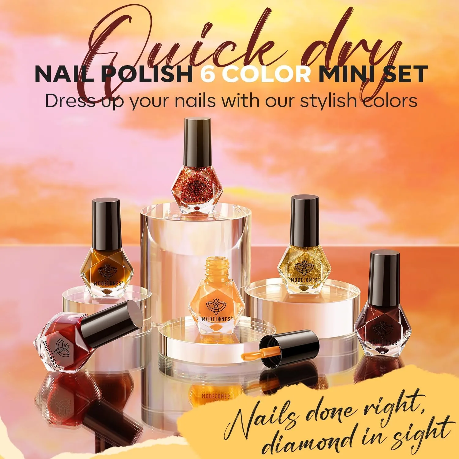 modelones Fall Nail Polish, 6 Colors Quick Dry Gold Yellow Nail Polish Set