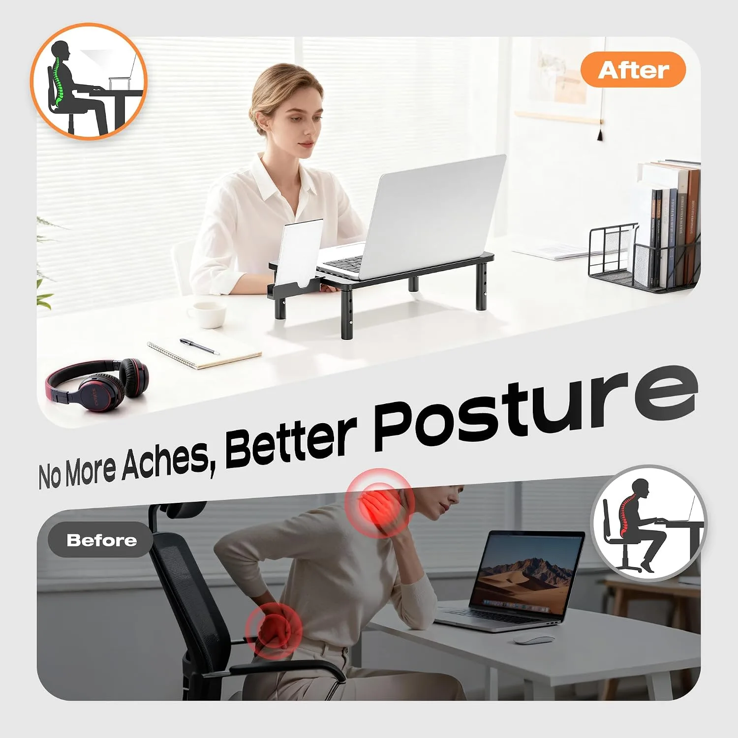 Computer Monitor Stand Riser For Desk, 3 Height Adjustable, 2 Pack