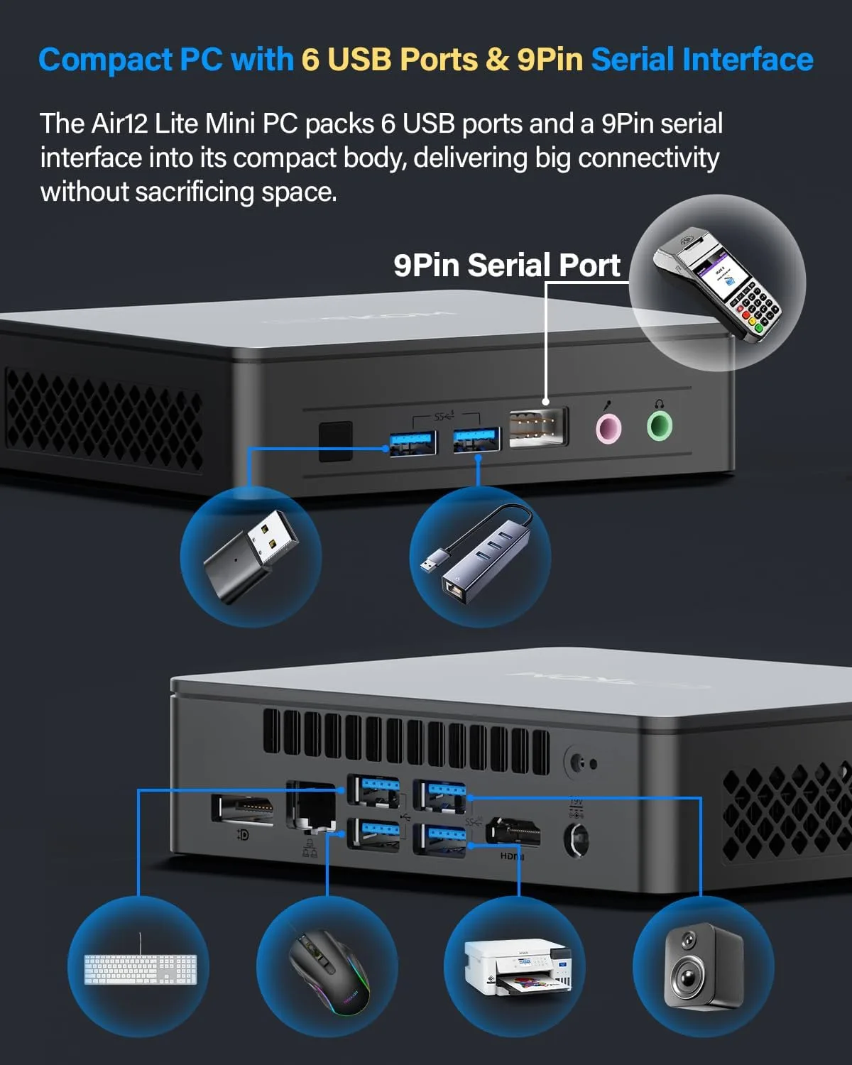GEEKOM Air12 Lite Quiet AI Office Mini PC with Intel N95|8GB RAM+256GB SSD