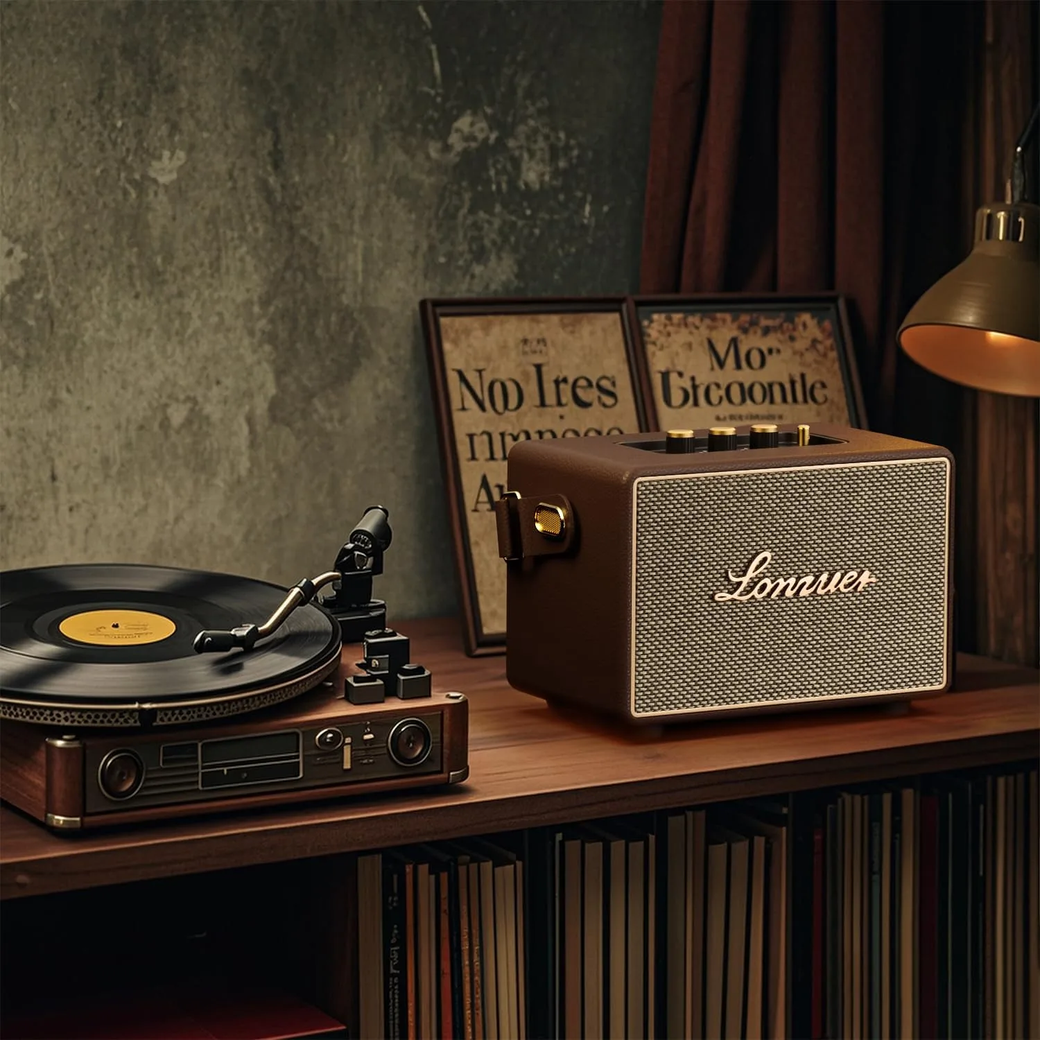 Vintage Home Decor Wireless Bluetooth Wooden Carrying Portable Speaker Deep Bass with Fabric Grill Leather Strap Handle-Brown
