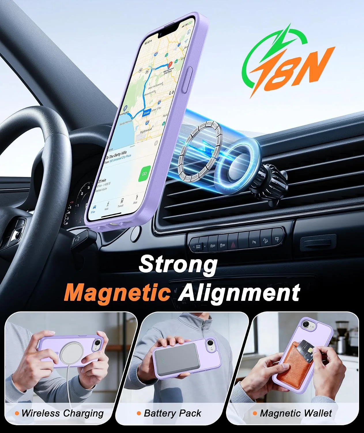 FNTCASE for iPhone 17e / 16e Case Fit for MagSafe Light Purple