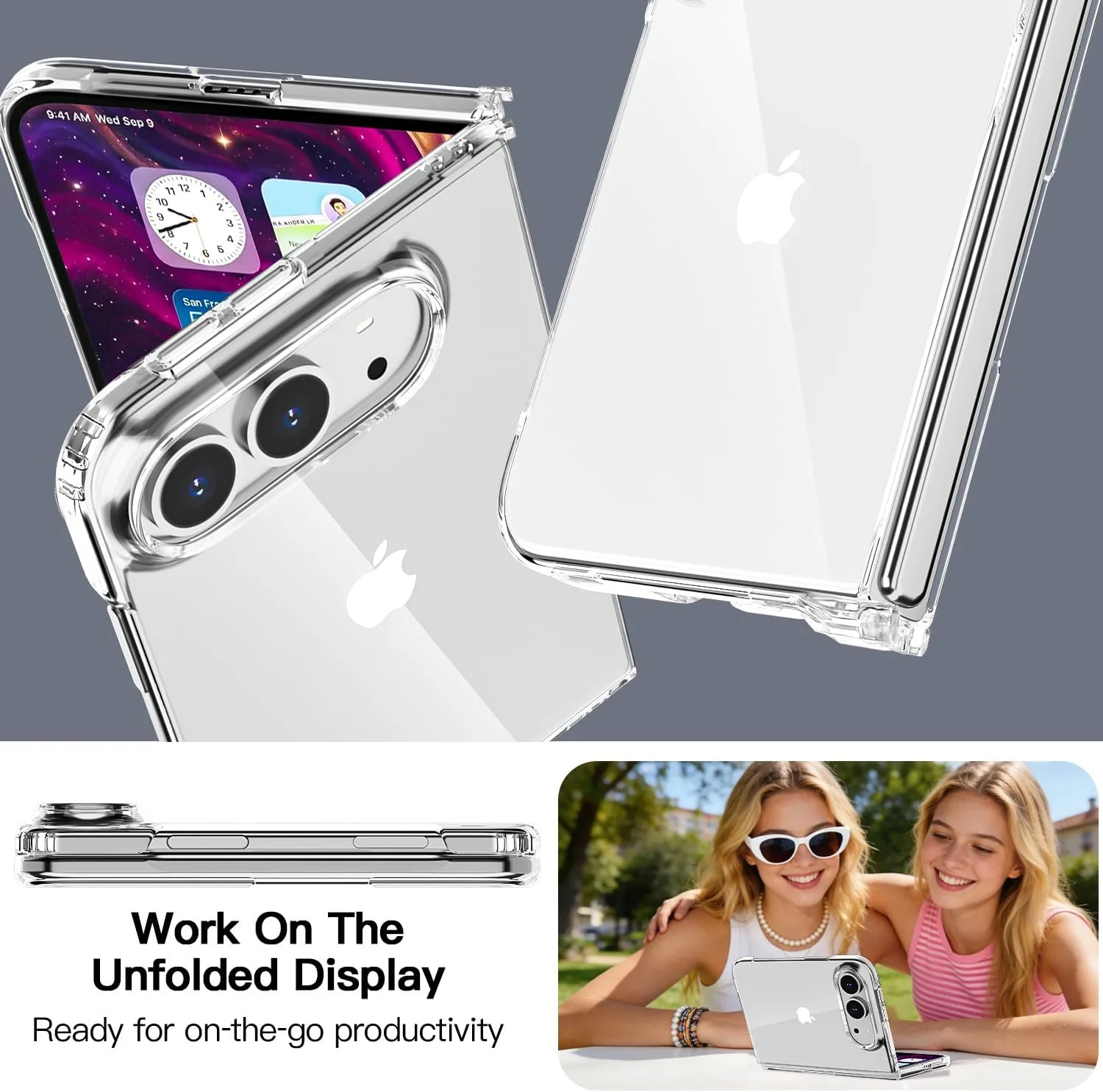 AICase for iPhone Duo Case Clear,Compatible with MagSafe Fold Cover