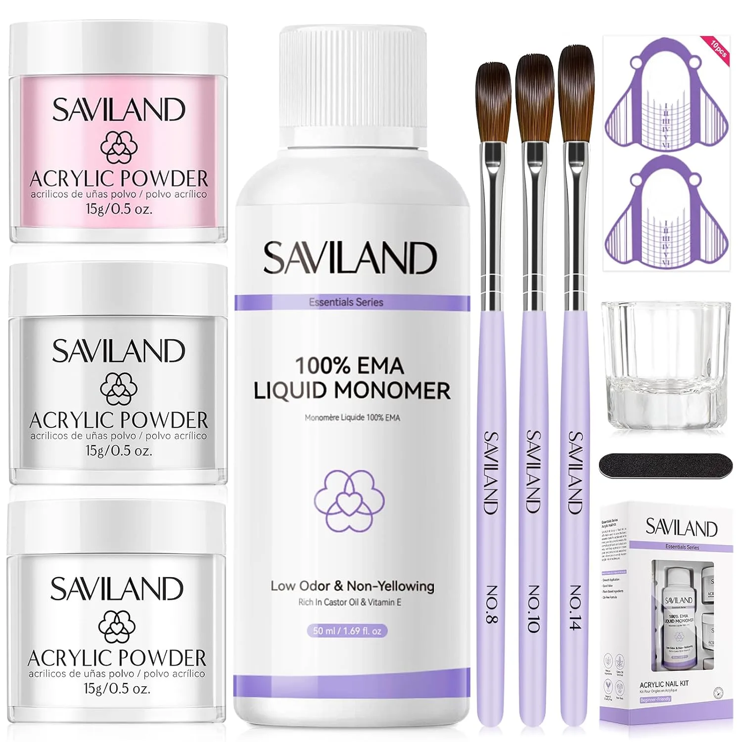 SAVILAND Acrylic Nail Kit for Beginners with Everything, Clear White Pink