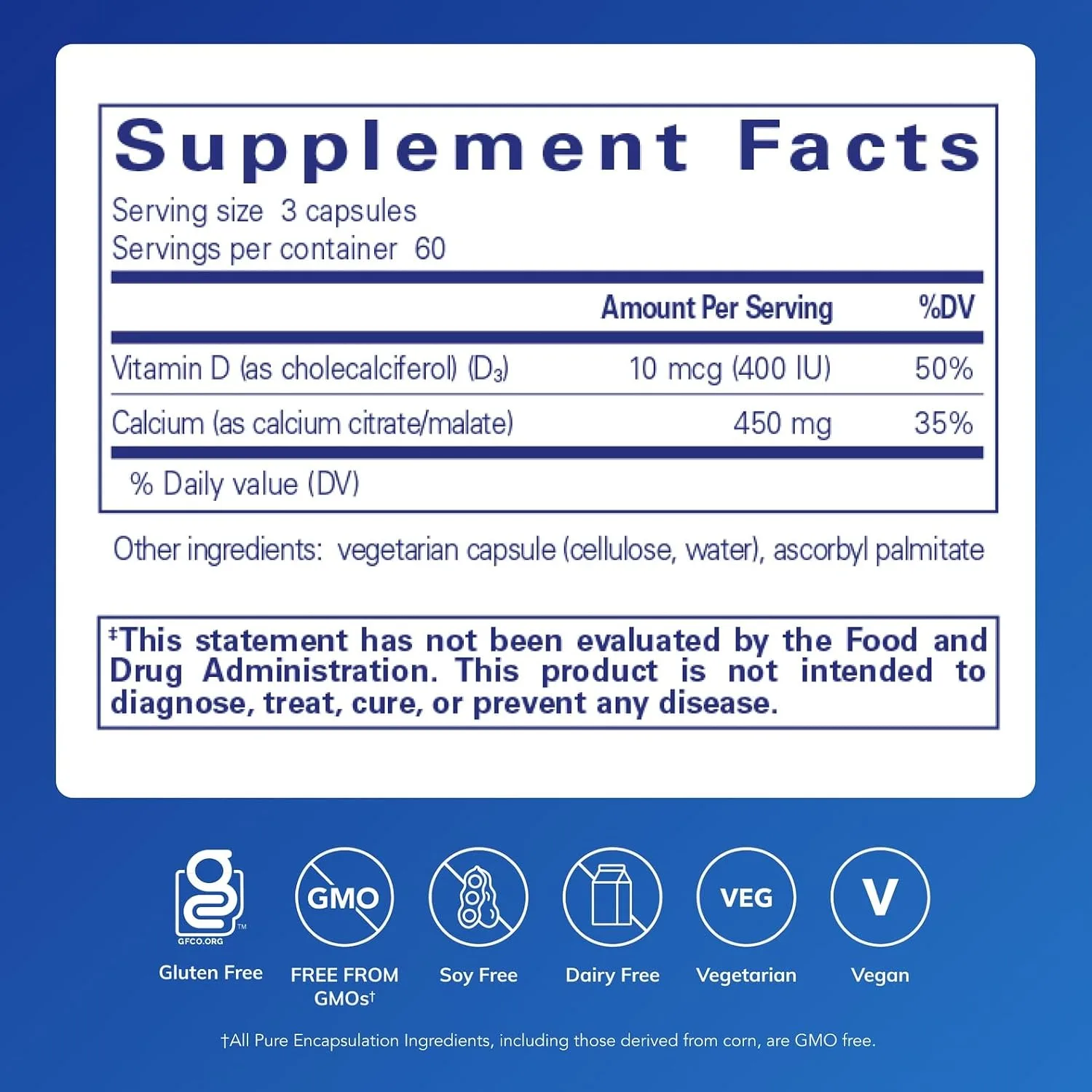 Pure Encapsulations Calcium with Vitamin D3, 180 Capsules