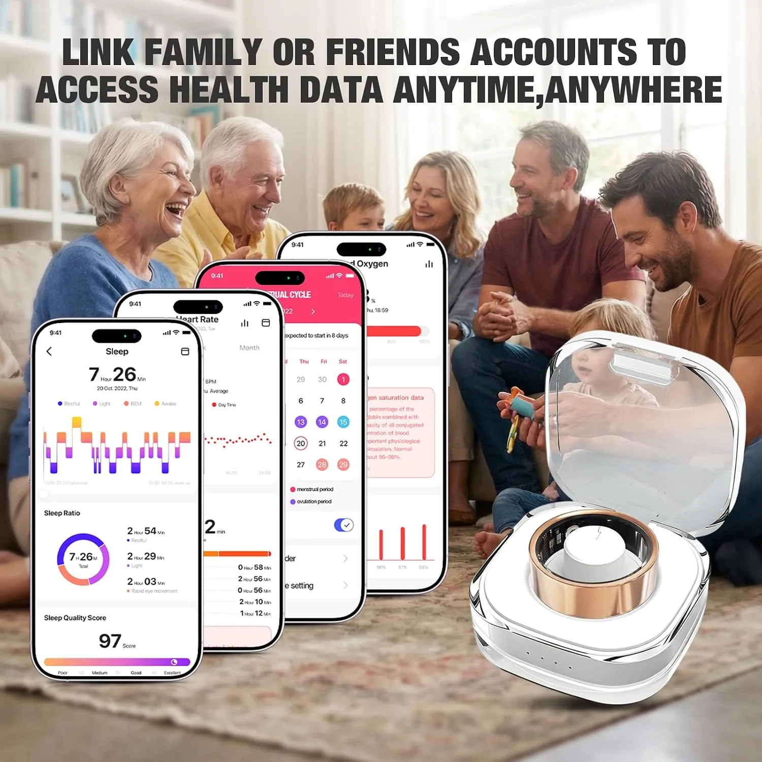 Smart Ring with Heart Rate, Blood Oxygen, Sleep Tracker, Step Tracker