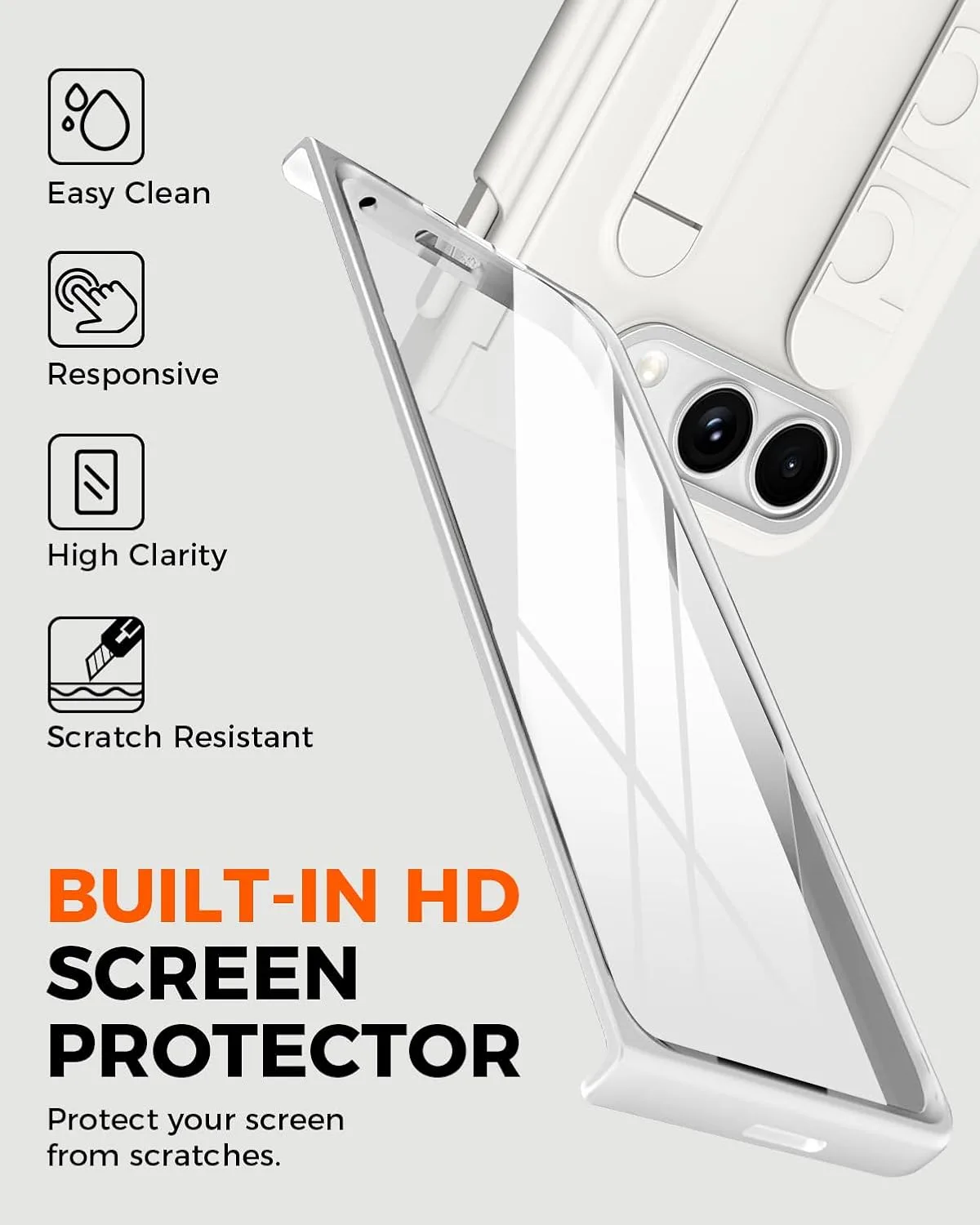 NINKI Stylus for iPhone Duo Case with Pen Holder & Hinge Protection, Built-in Wristband with Hidden Kickstand, Thin Full Body Screen Protective Phone Case for iPhone Duo Cover with Stand Womens White