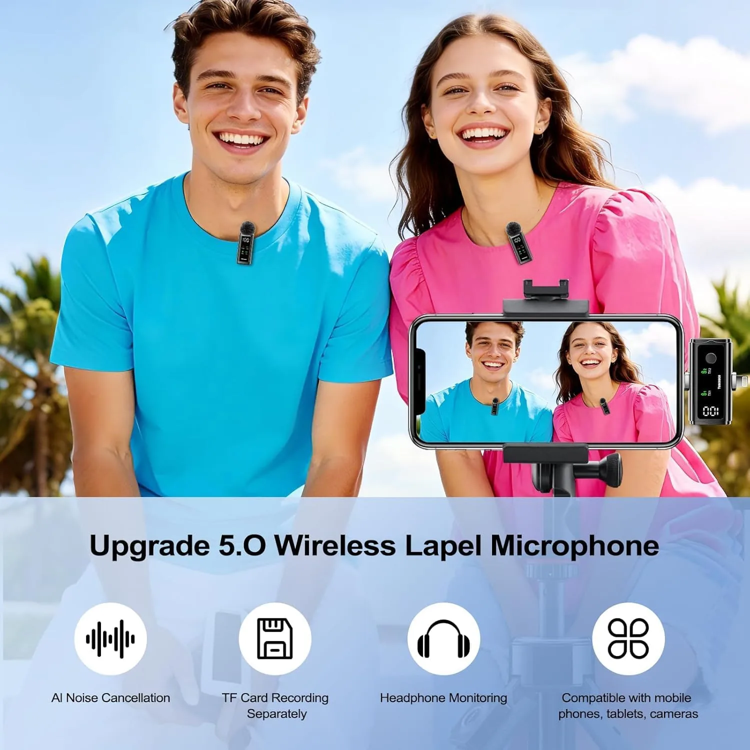 Wireless Lavalier Microphone for Phone Laptop Camera